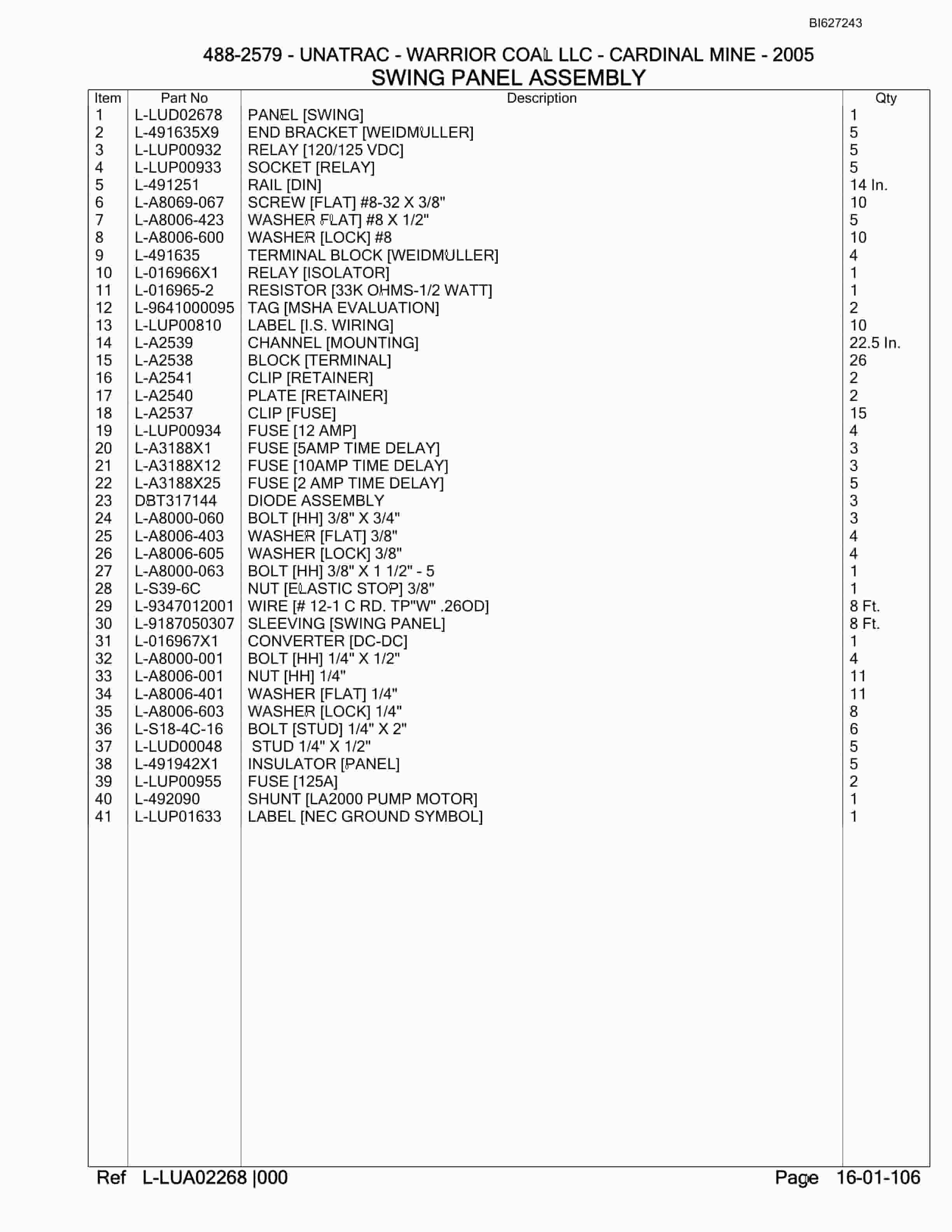 Bucyrus 488-2579 UN-A-TRAC Parts Catalog BI627243-2
