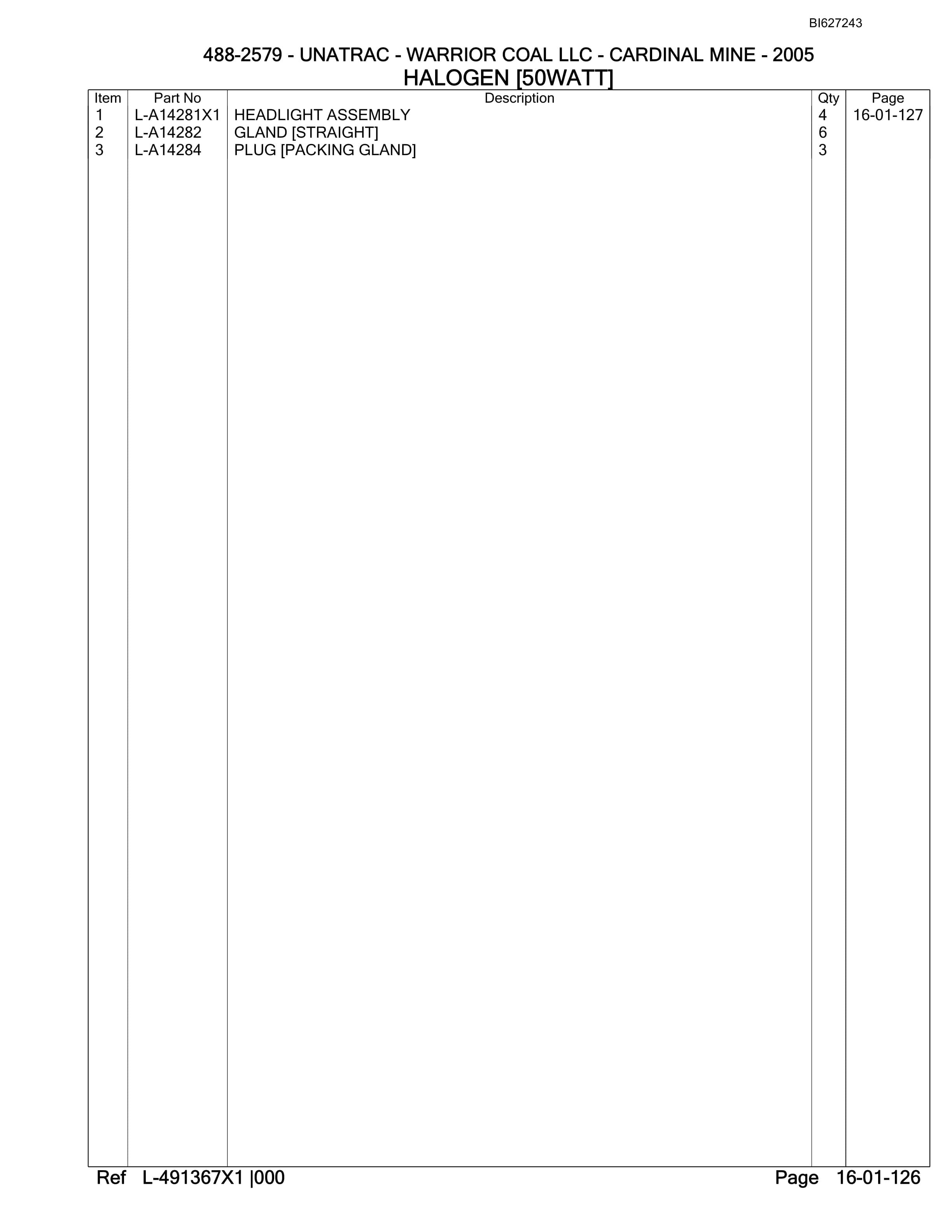 Bucyrus 488-2579 UN-A-TRAC Parts Catalog BI627243-3