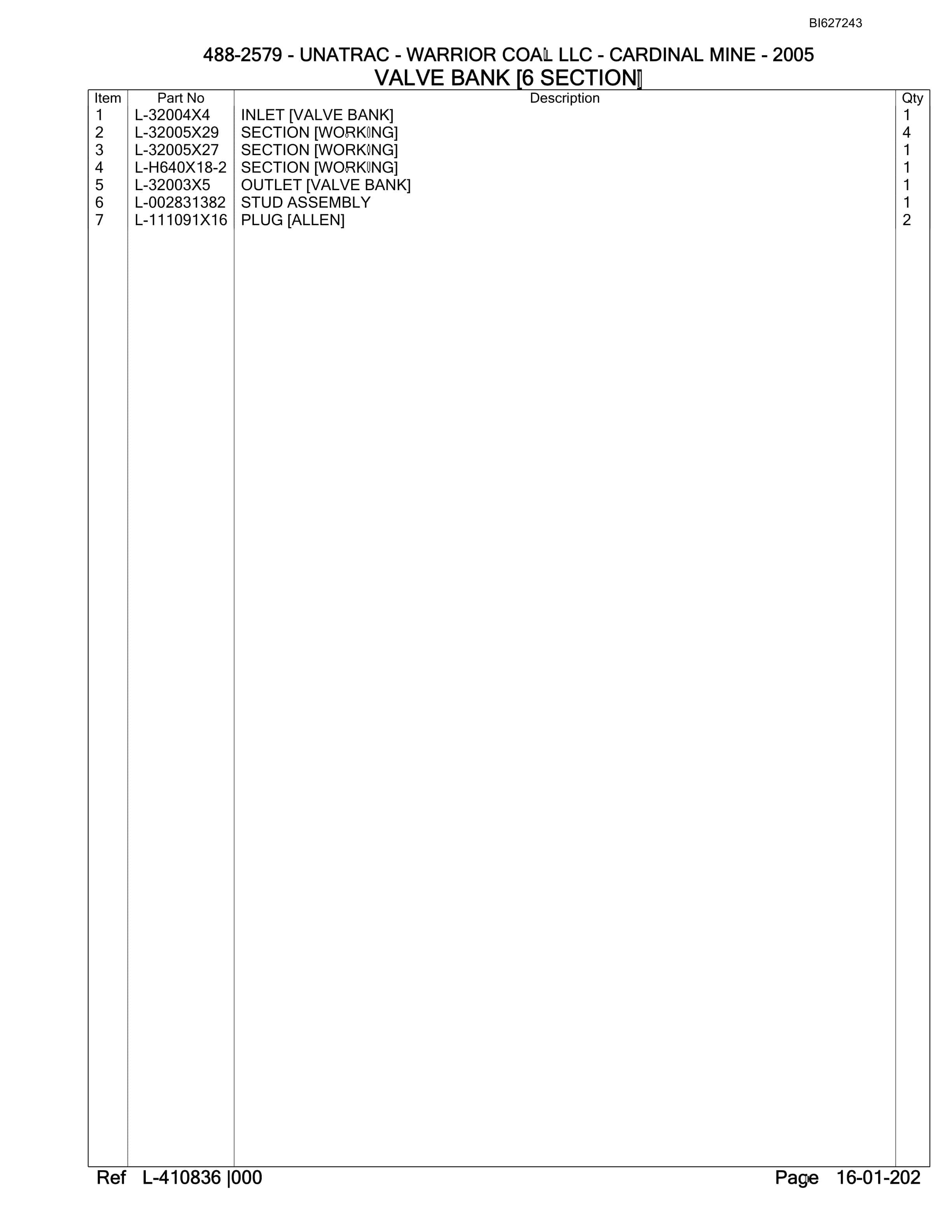 Bucyrus 488-2579 UN-A-TRAC Parts Catalog BI627243-4