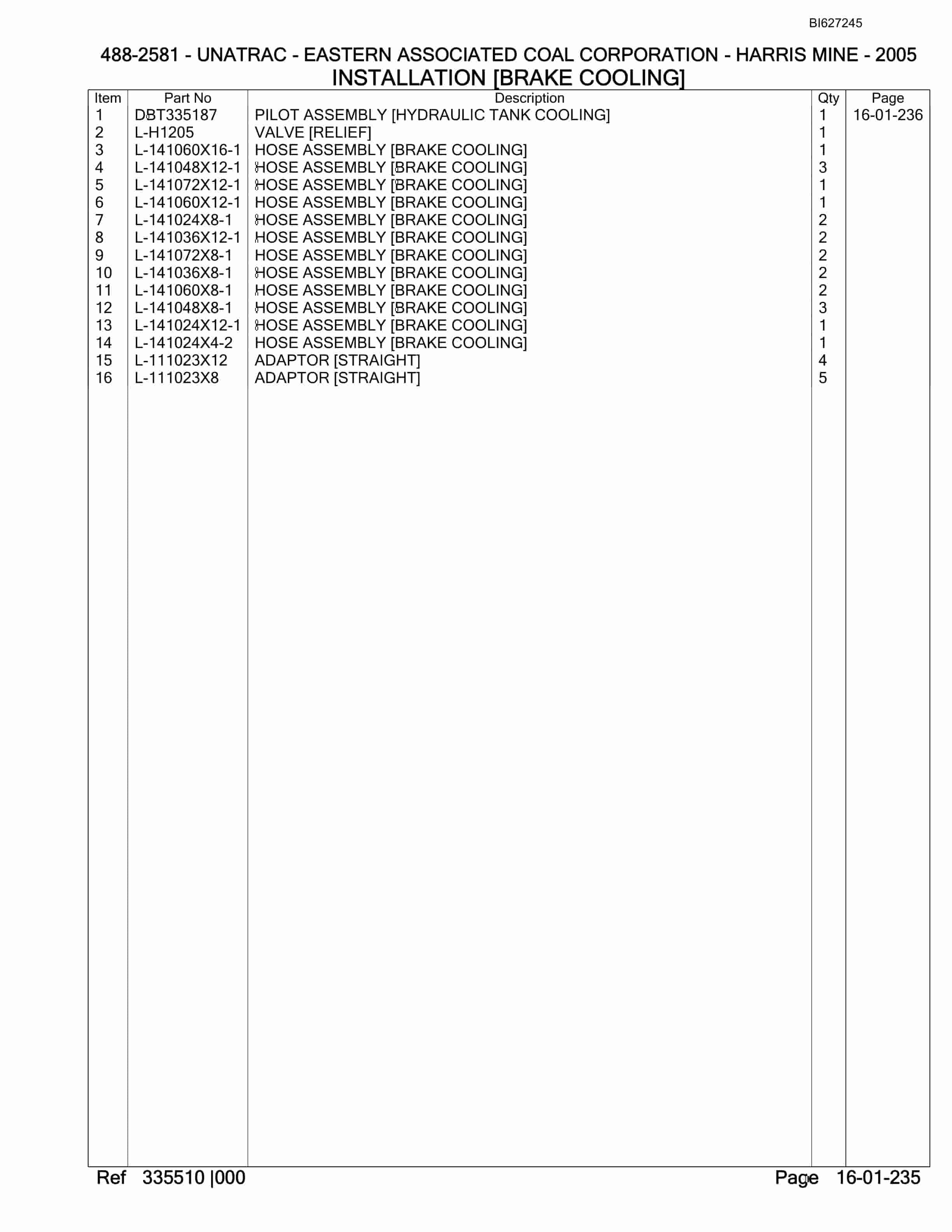 Bucyrus 488-2581 UN-A-TRAC Parts Catalog BI627245-3