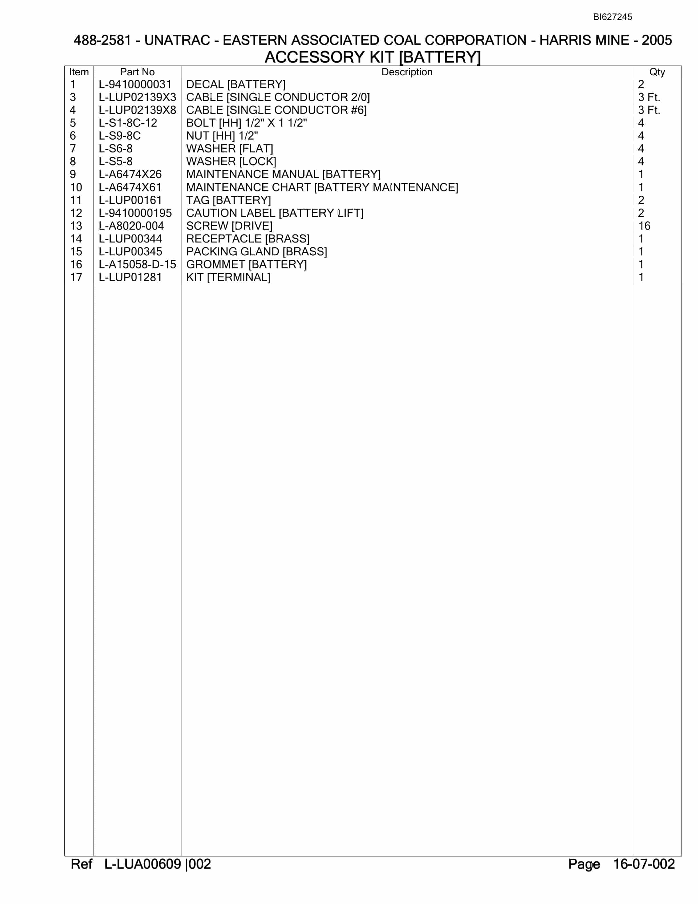 Bucyrus 488-2581 UN-A-TRAC Parts Catalog BI627245-5