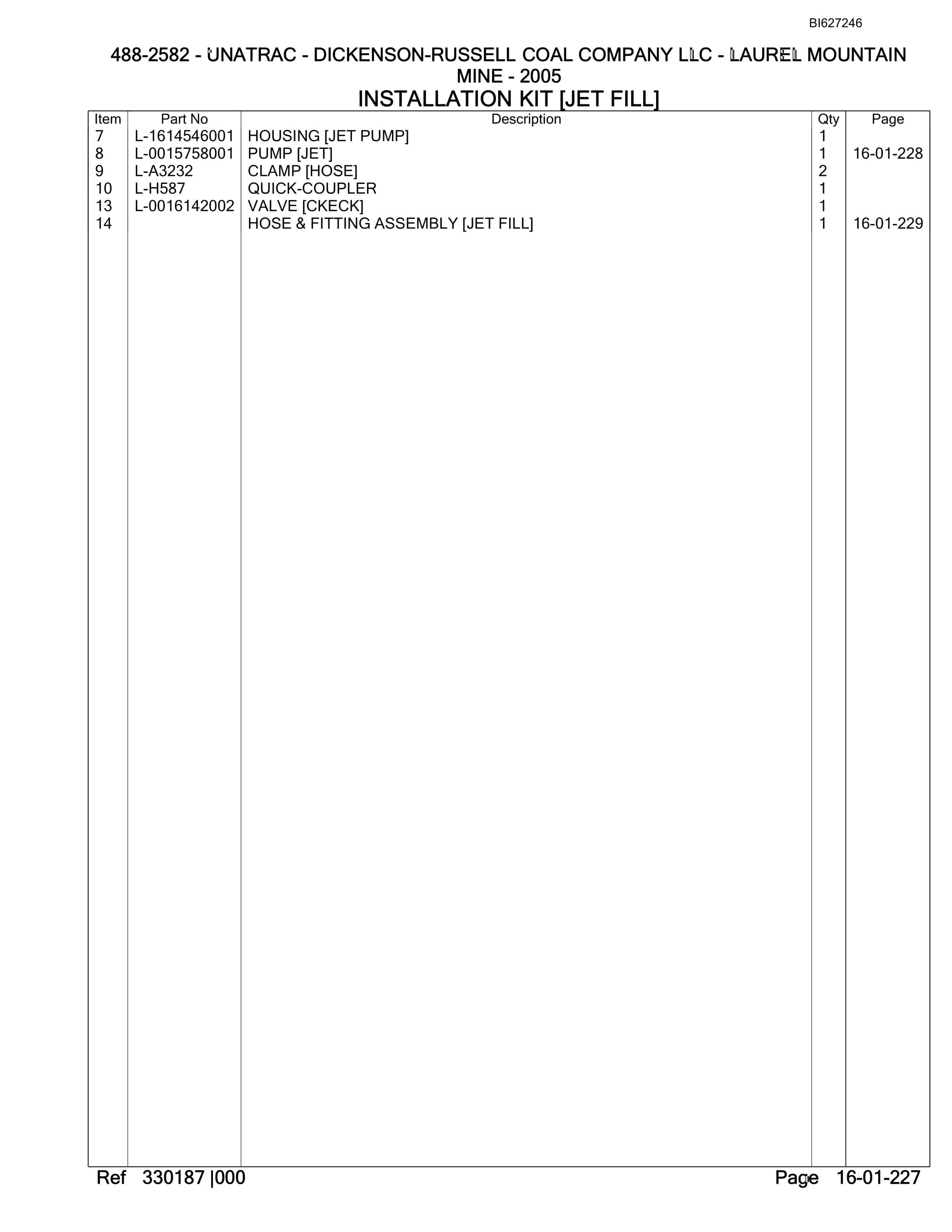 Bucyrus 488-2582 UN-A-TRAC Parts Catalog BI627246-5