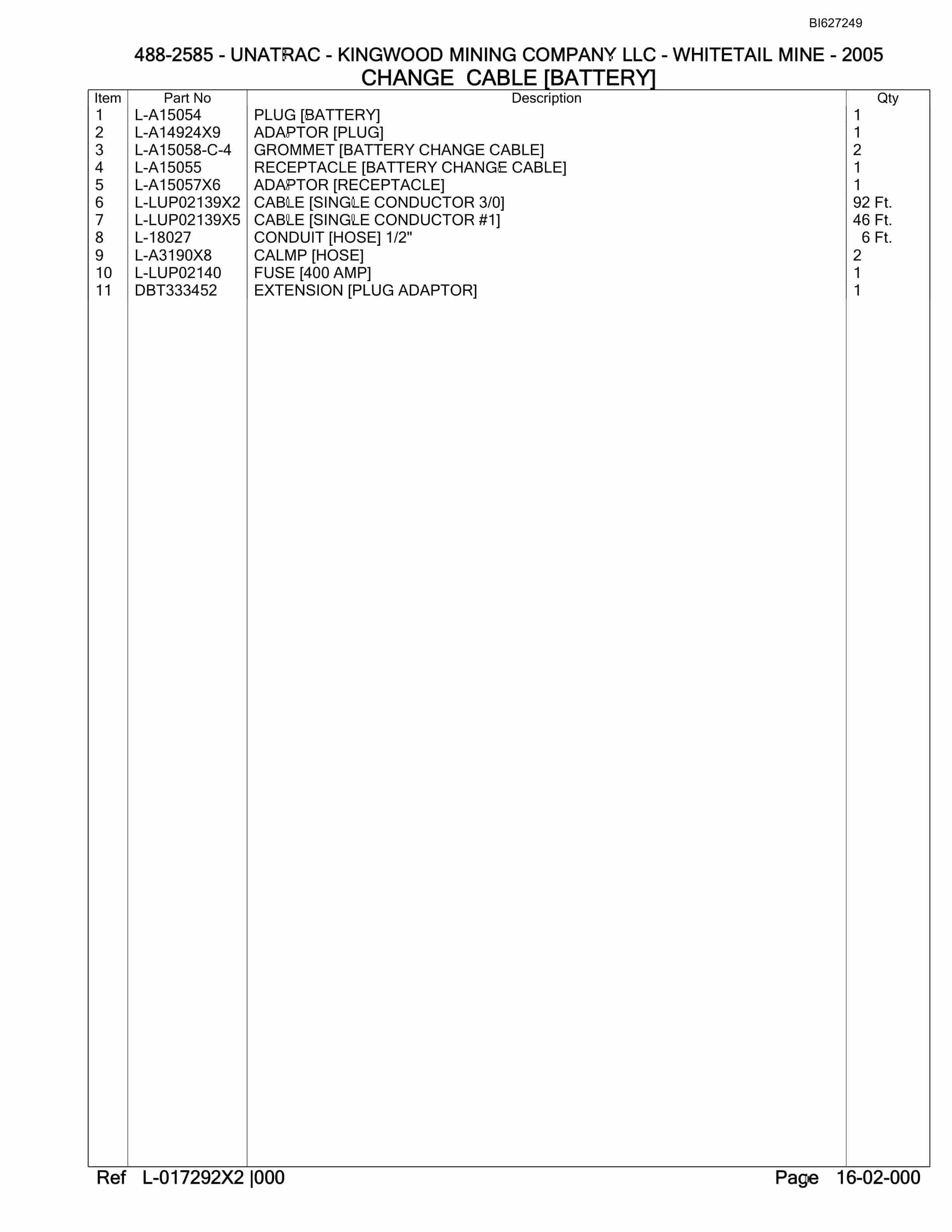 Bucyrus 488-2585 UN-A-TRAC Parts Catalog BI627249-4