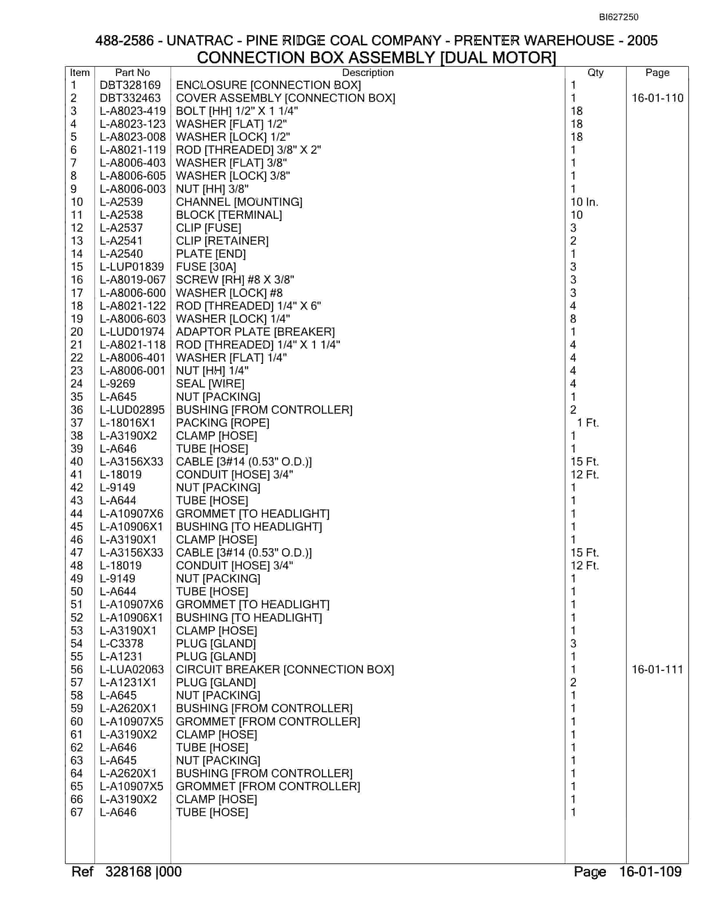 Bucyrus 488-2586 UN-A-TRAC Parts Catalog BI627250-2