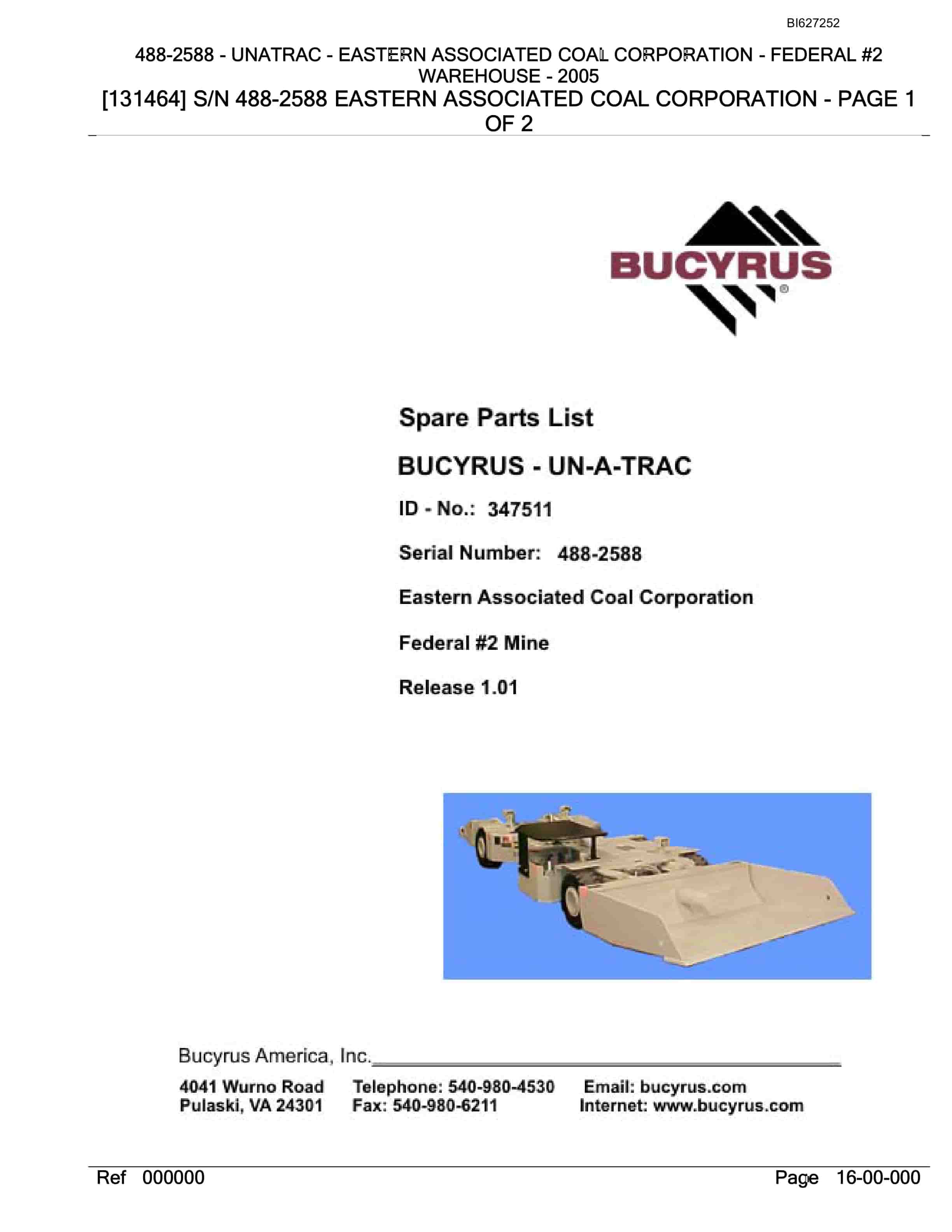 Bucyrus 488-2588 UN-A-TRAC Spare Parts List BI627252