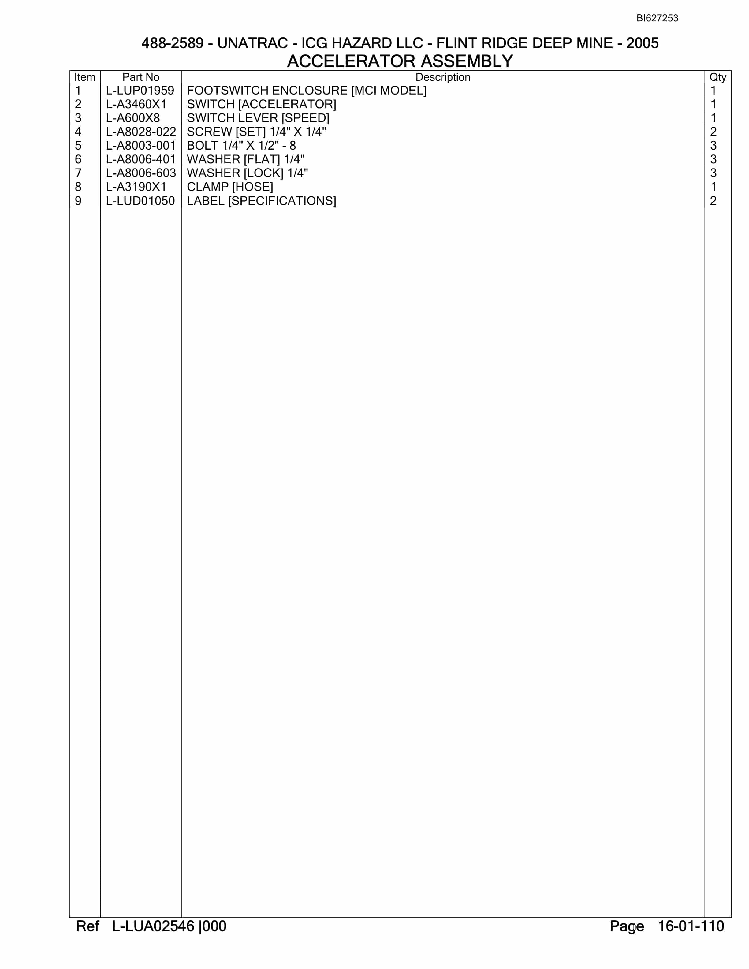 Bucyrus 488-2589 UN-A-TRAC Parts Catalog BI627253-2