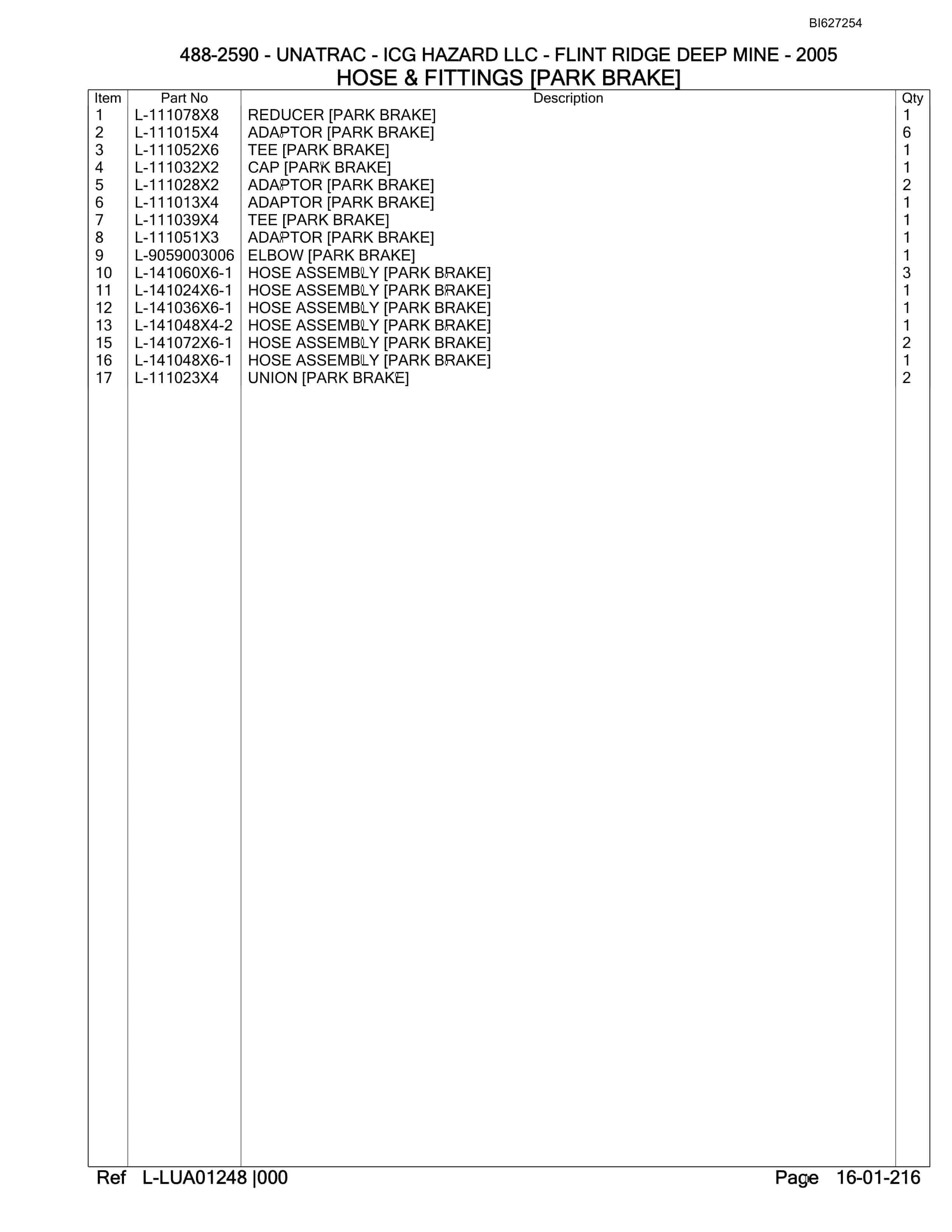 Bucyrus 488-2590 UN-A-TRAC Parts Catalog BI627254-4