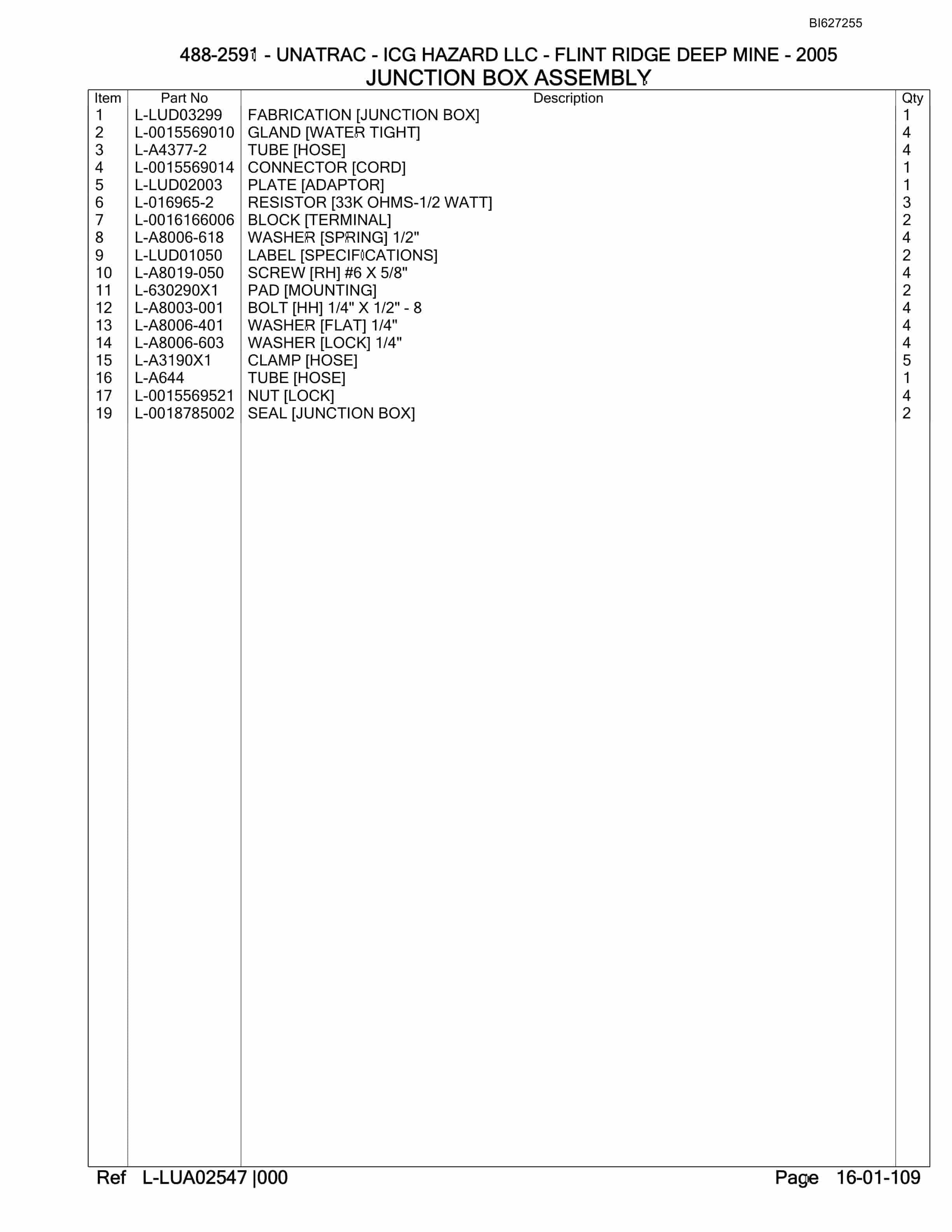 Bucyrus 488-2591 UN-A-TRAC Parts Catalog BI627255-2