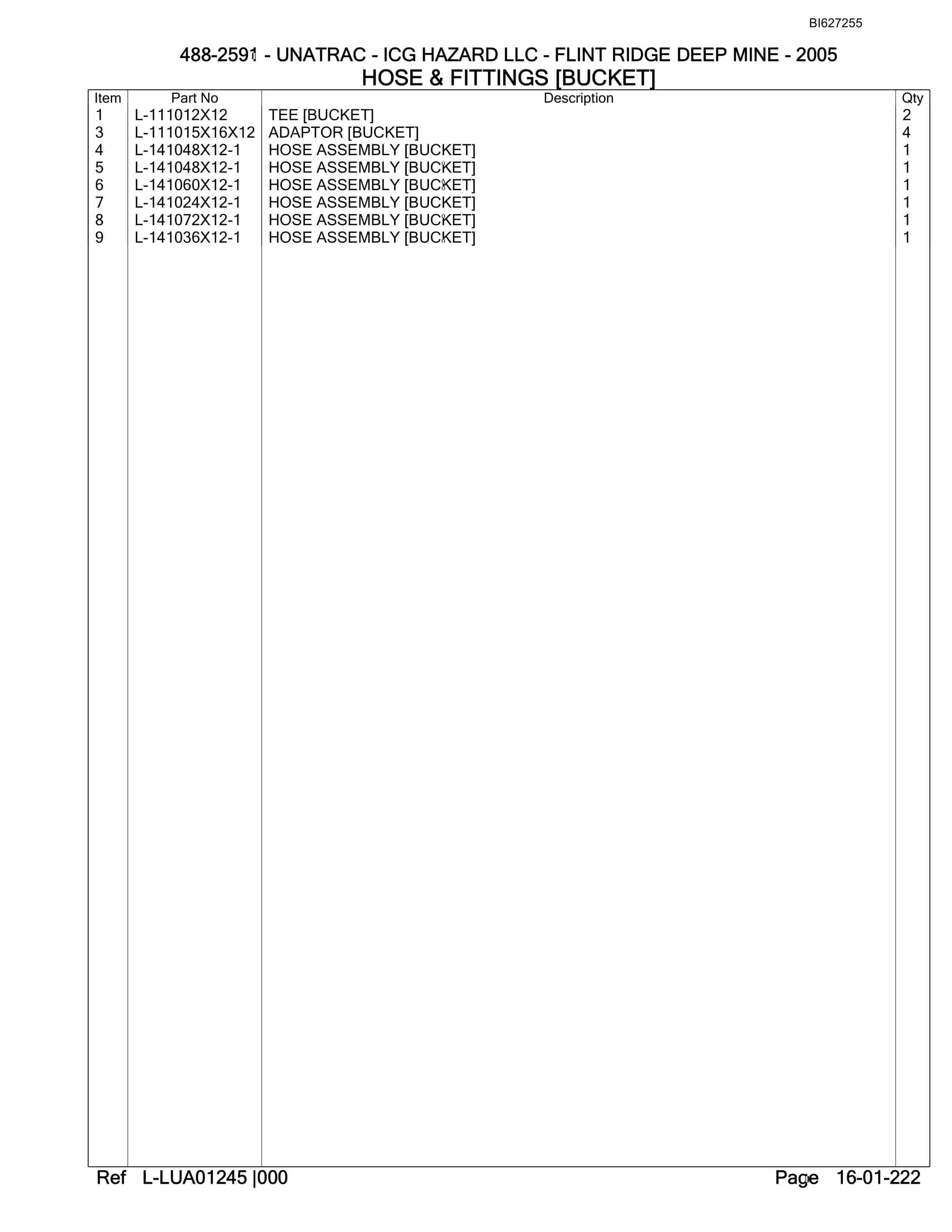 Bucyrus 488-2591 UN-A-TRAC Parts Catalog BI627255-5