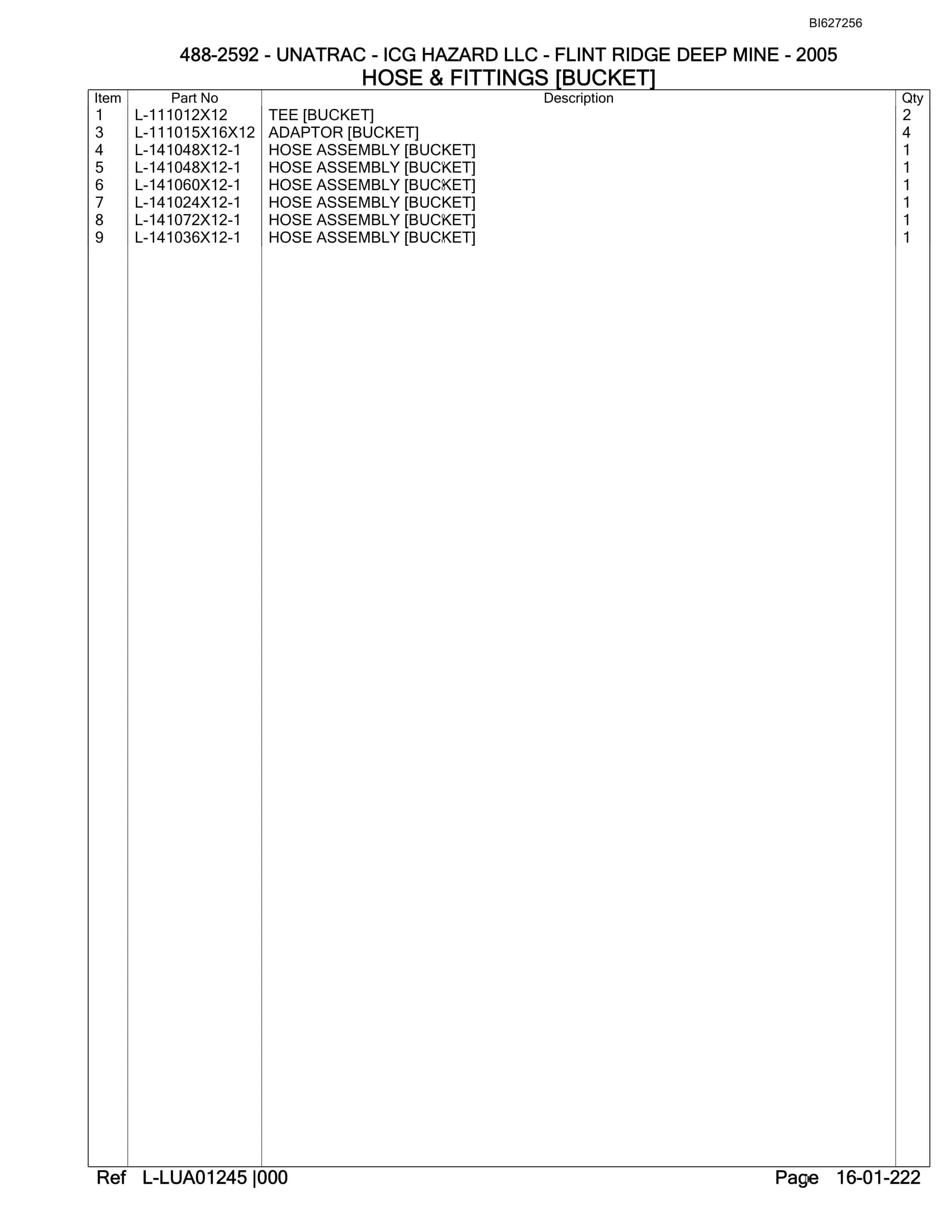 Bucyrus 488-2592 UN-A-TRAC Parts Catalog BI627256-5