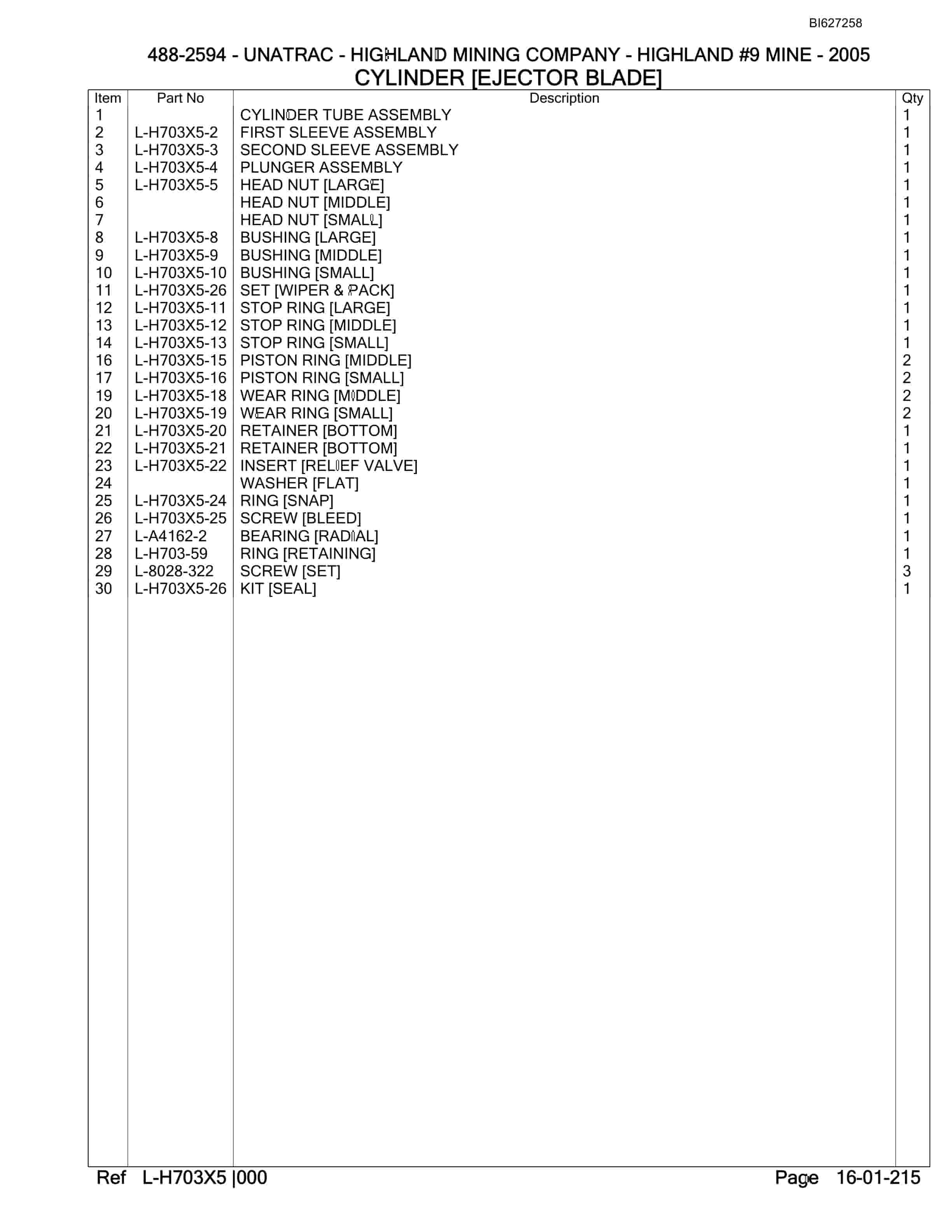 Bucyrus 488-2594 UN-A-TRAC Parts Catalog BI627258-3