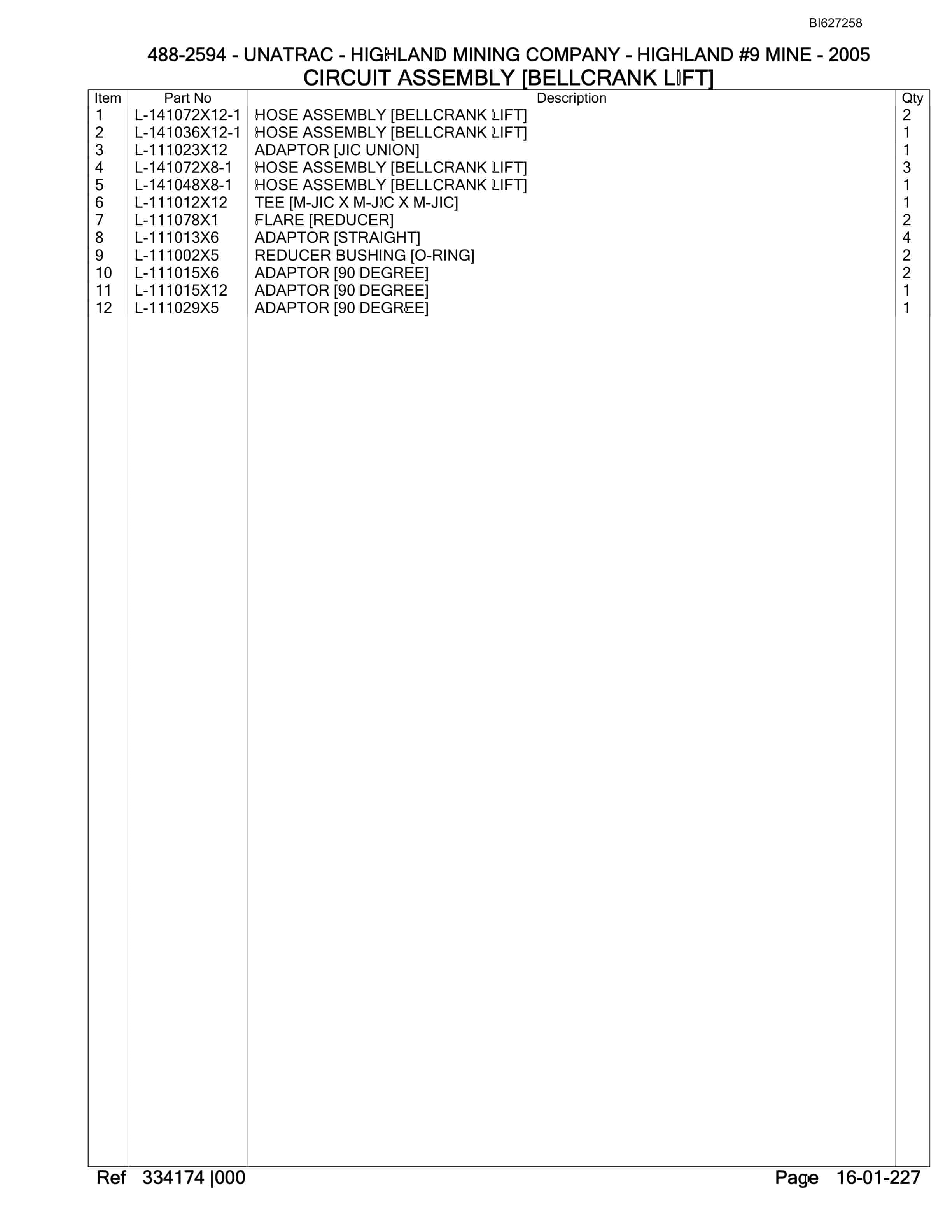 Bucyrus 488-2594 UN-A-TRAC Parts Catalog BI627258-4