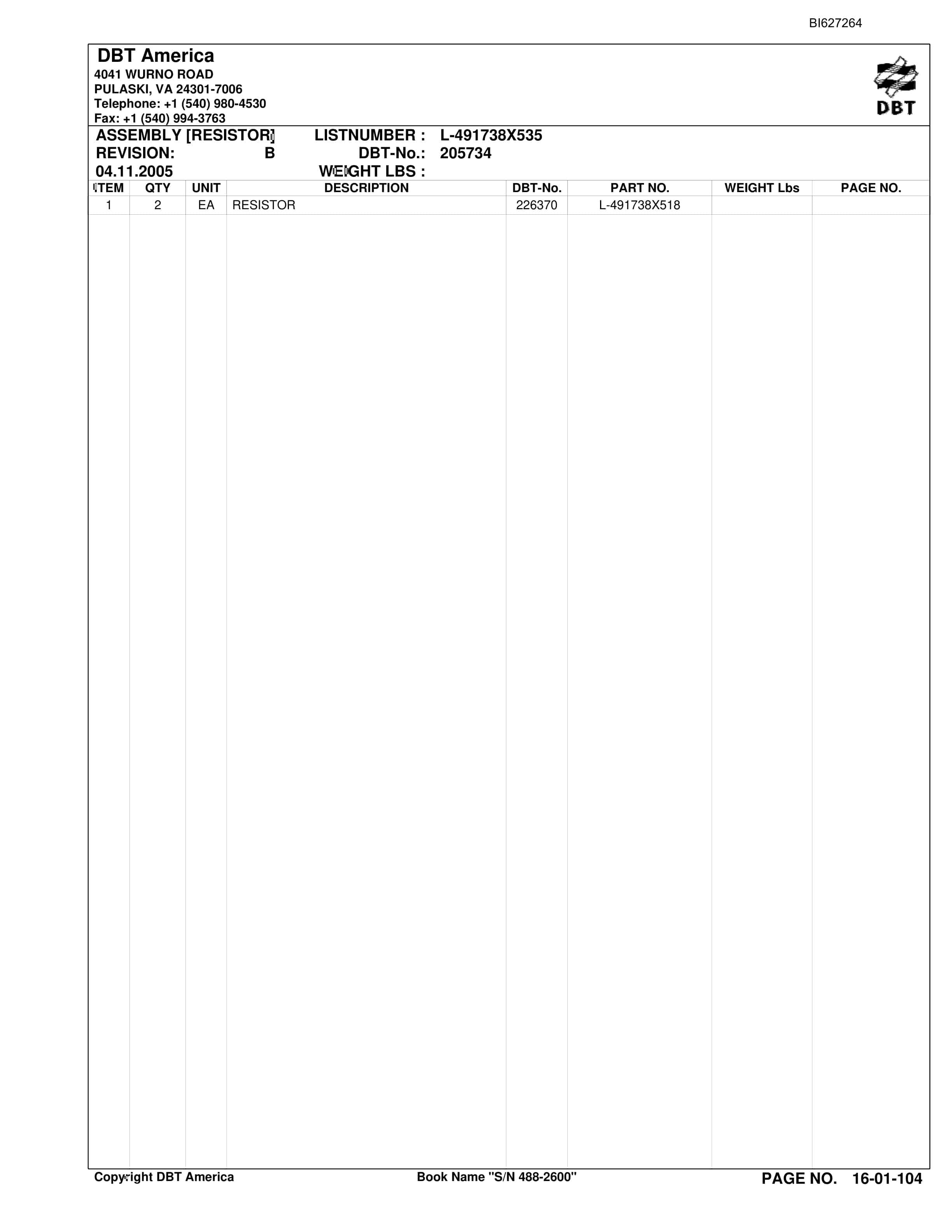 Bucyrus 488-2600 UN-A-TRAC Parts Catalog BI627264-2
