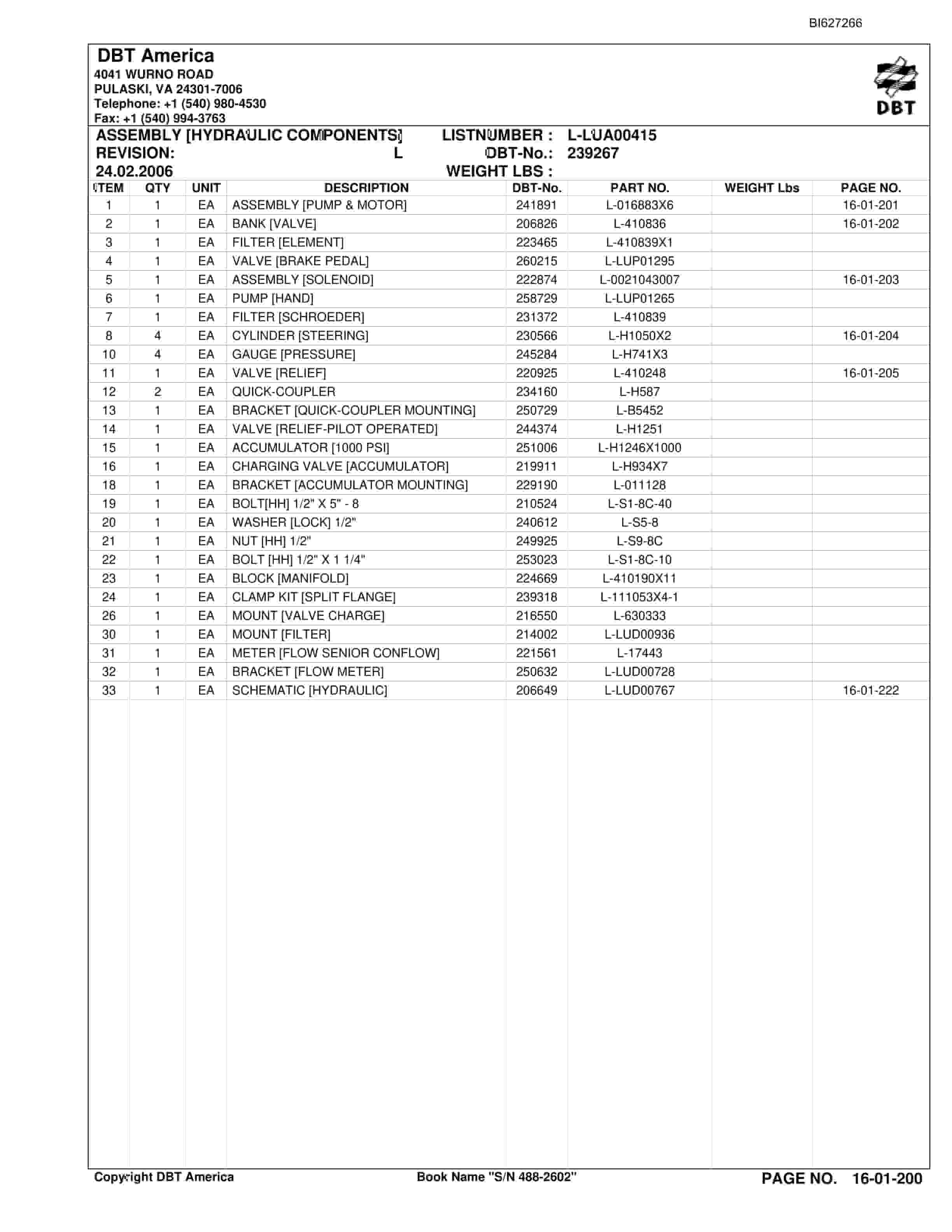 Bucyrus 488-2602 UN-A-TRAC Parts Catalog BI627266-4