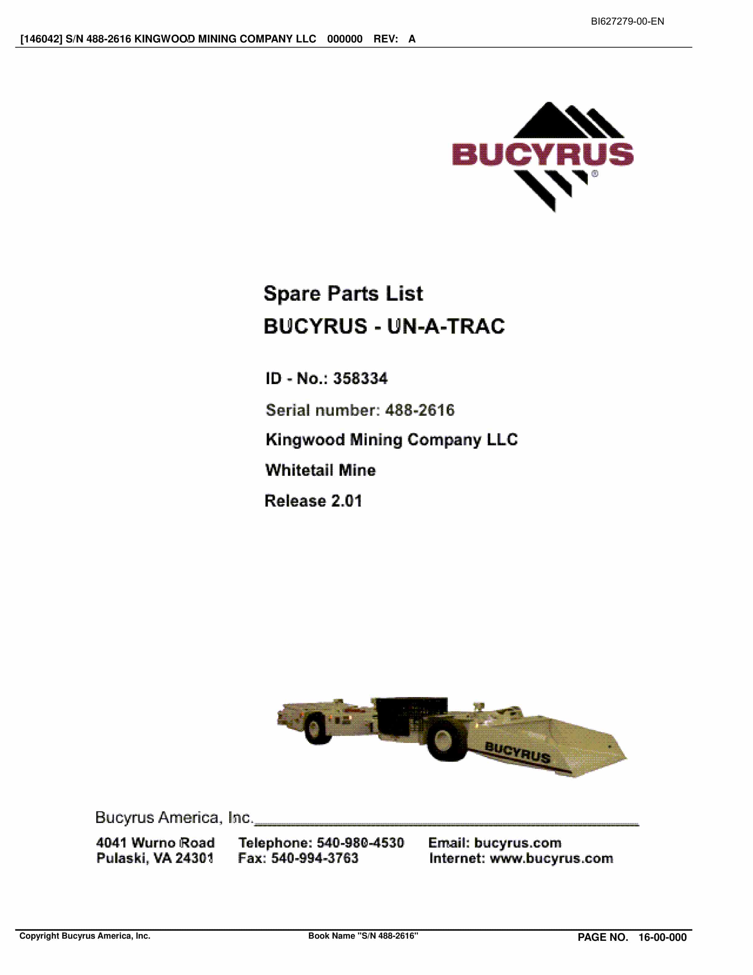 Bucyrus 488-2616 UN-A-TRAC Spare Parts List BI627279