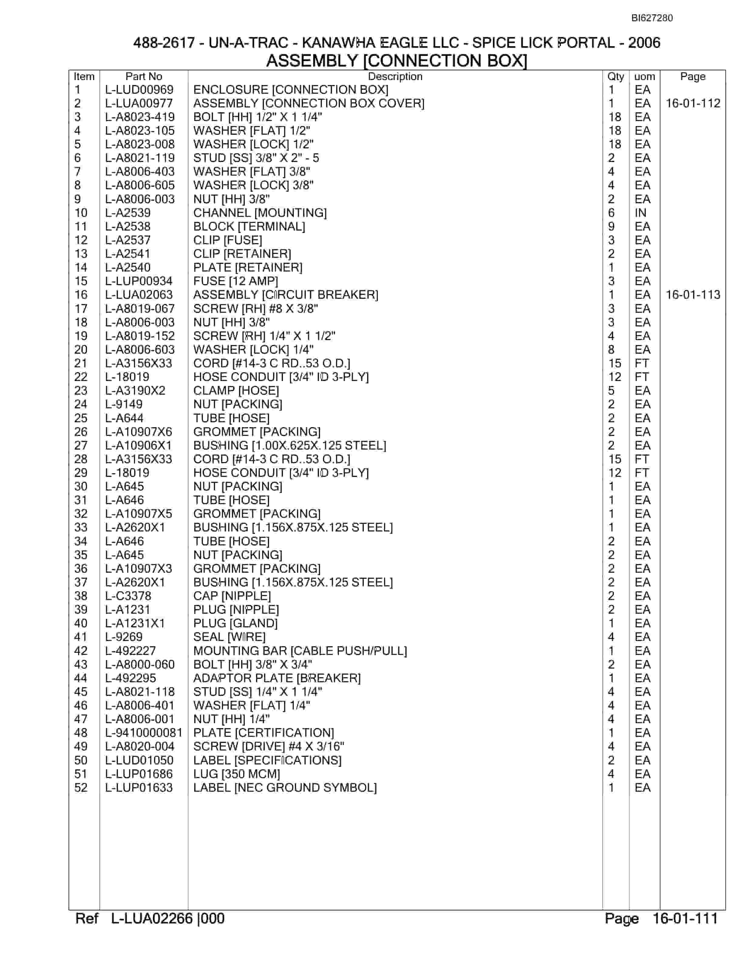 Bucyrus 488-2617 UN-A-TRAC Parts Catalog BI627280-2