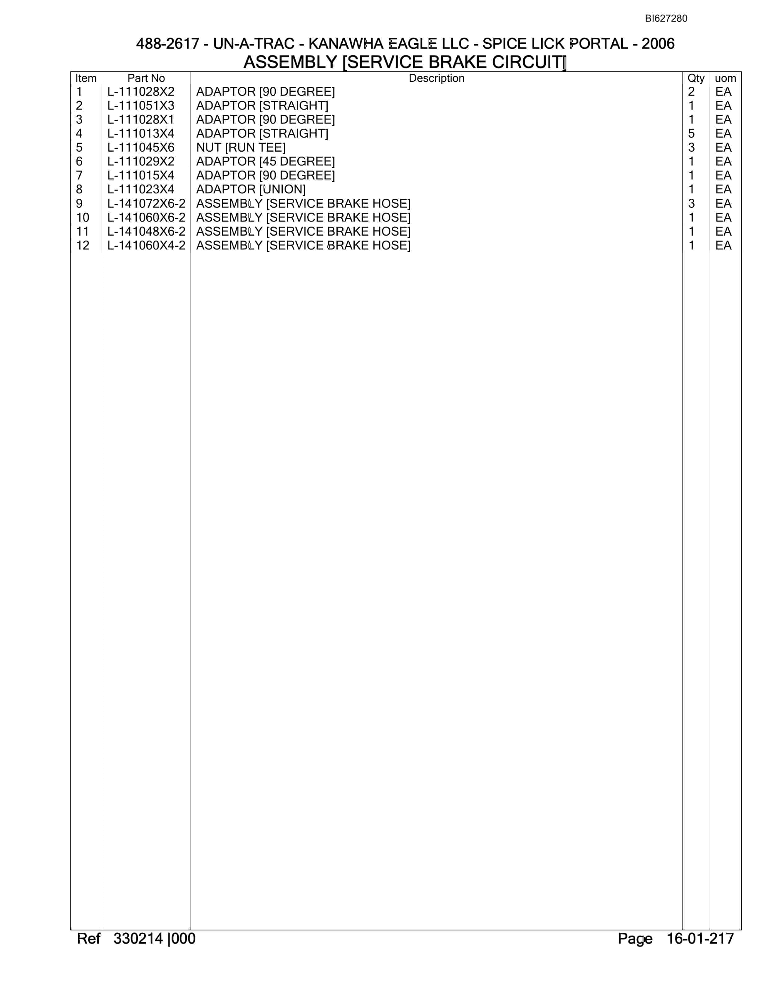 Bucyrus 488-2617 UN-A-TRAC Parts Catalog BI627280-5