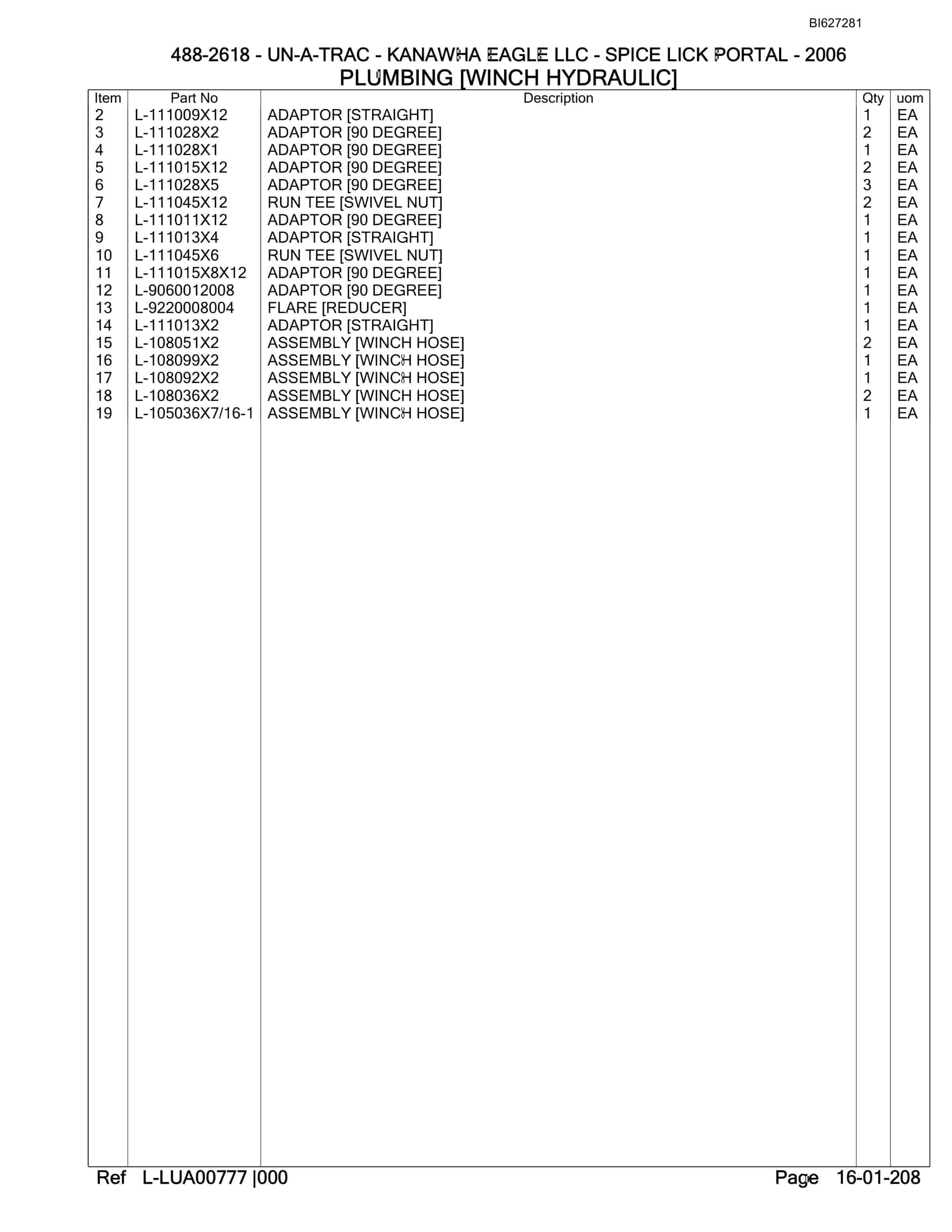 Bucyrus 488-2618 UN-A-TRAC Parts Catalog BI627281-4