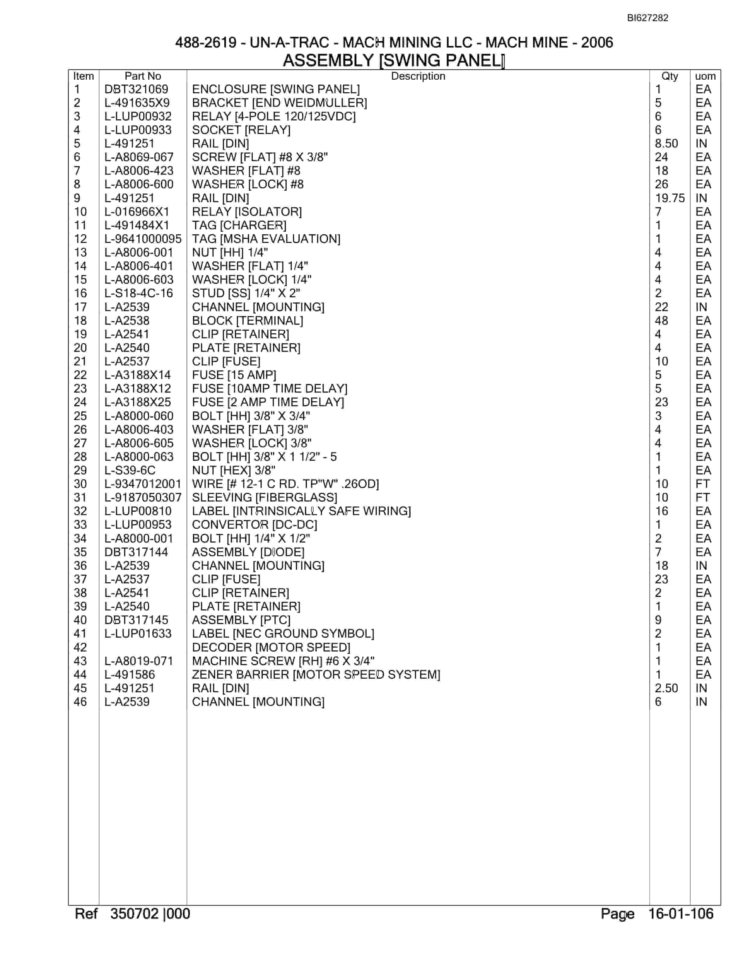 Bucyrus 488-2619 UN-A-TRAC Parts Catalog BI627282-2