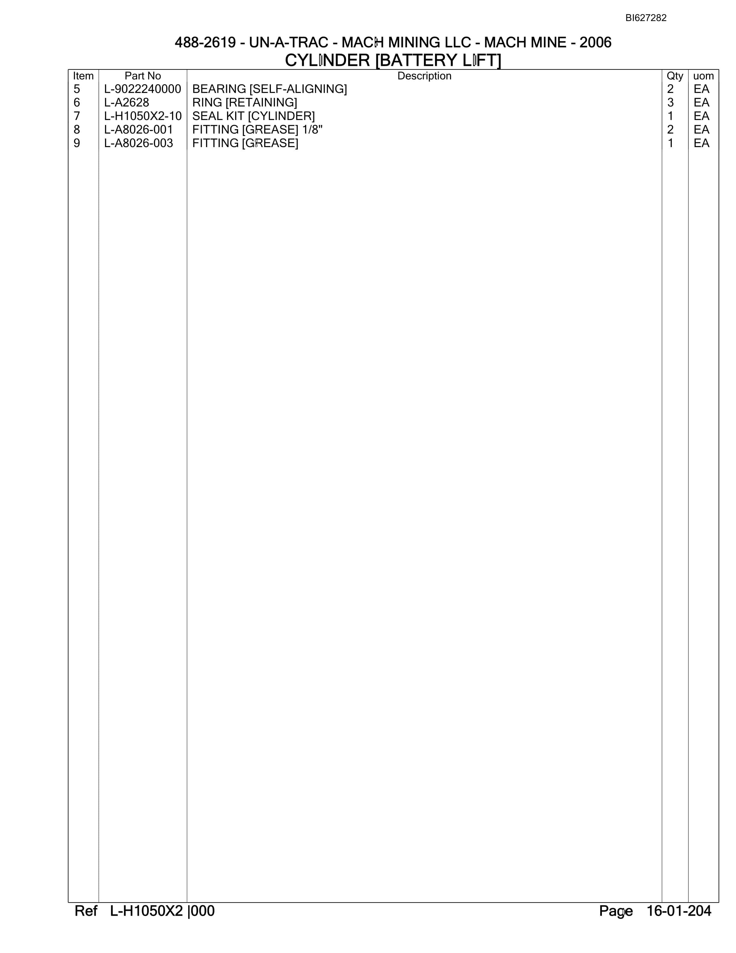 Bucyrus 488-2619 UN-A-TRAC Parts Catalog BI627282-4