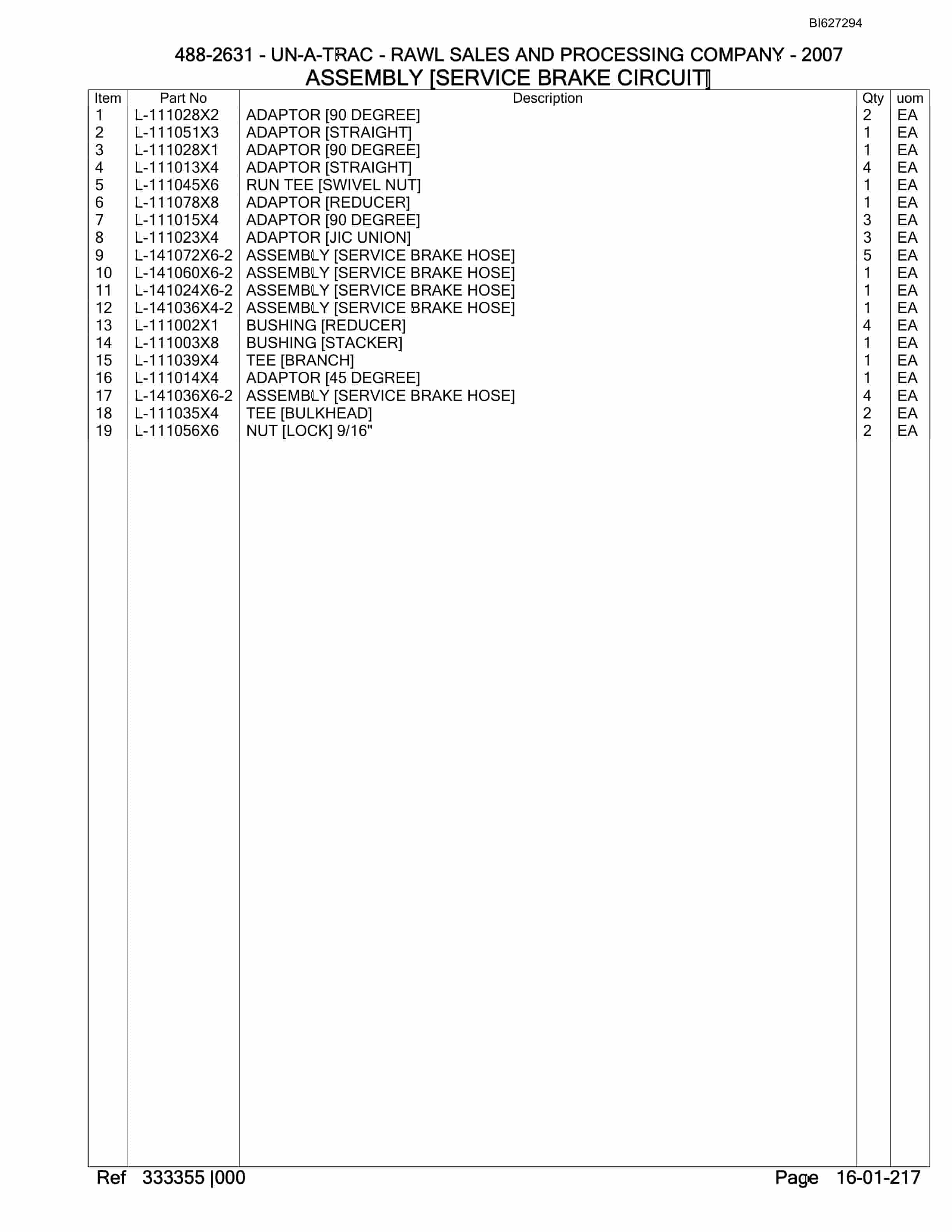 Bucyrus 488-2631 UN-A-TRAC Parts Catalog BI627294-4