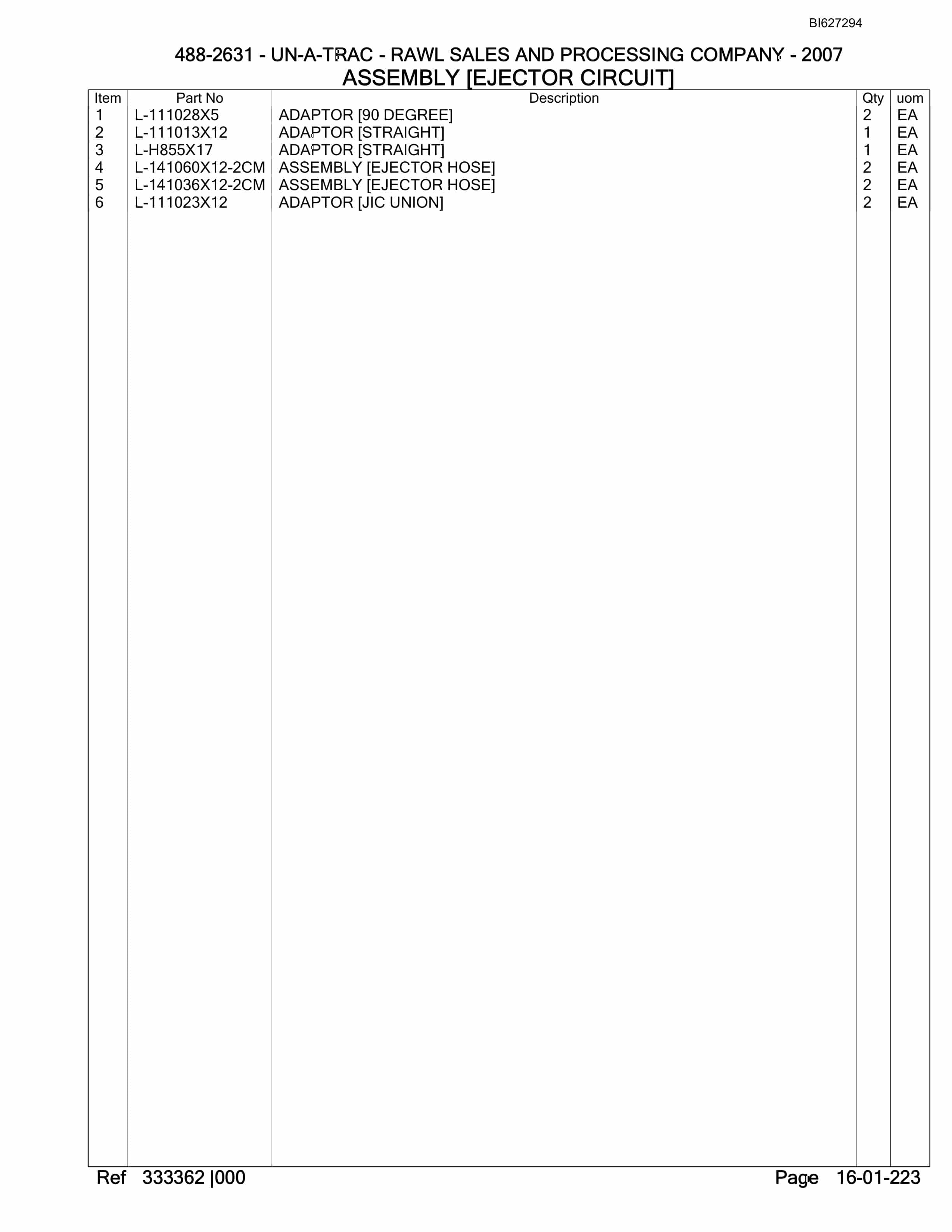 Bucyrus 488-2631 UN-A-TRAC Parts Catalog BI627294-5