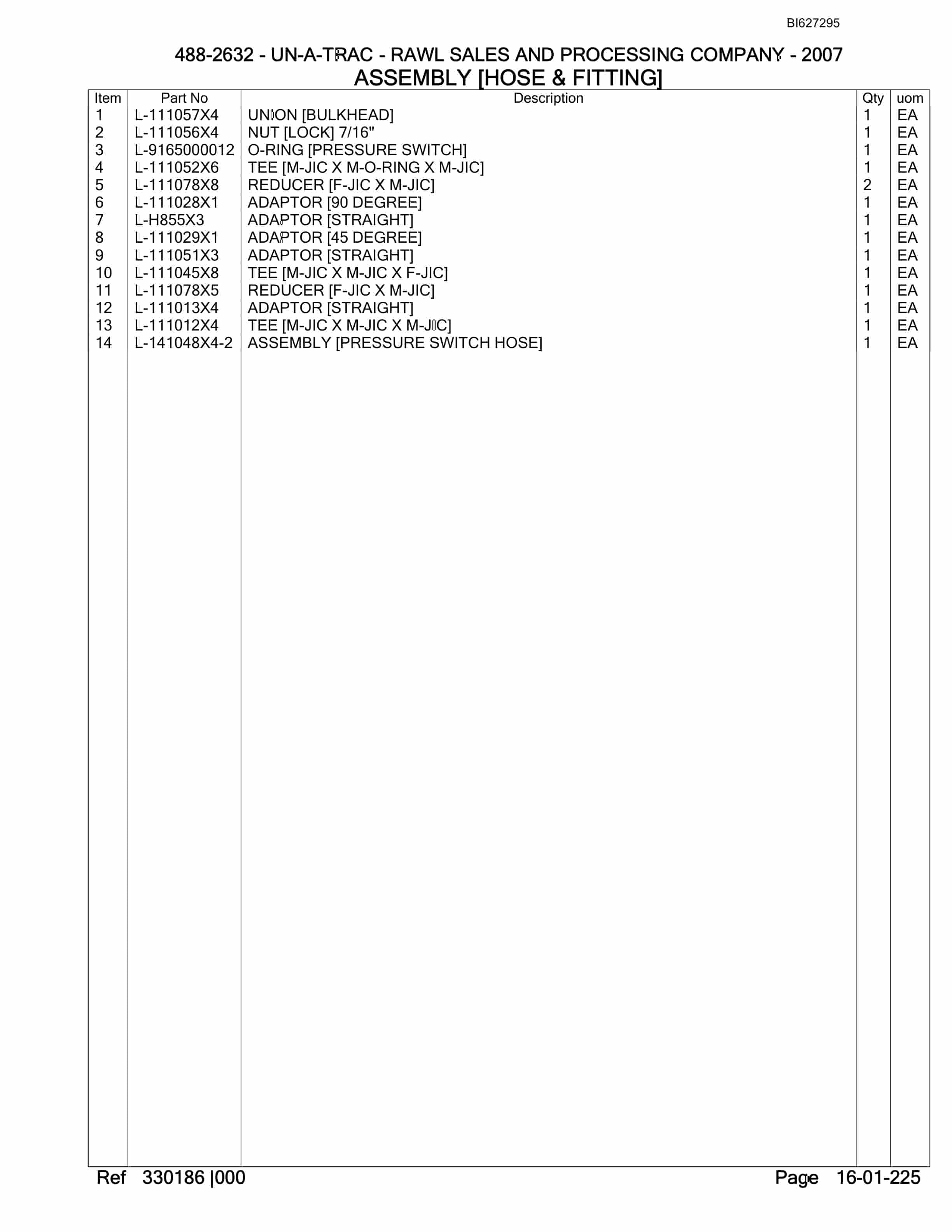 Bucyrus 488-2632 UN-A-TRAC Spare Parts List BI627295-5