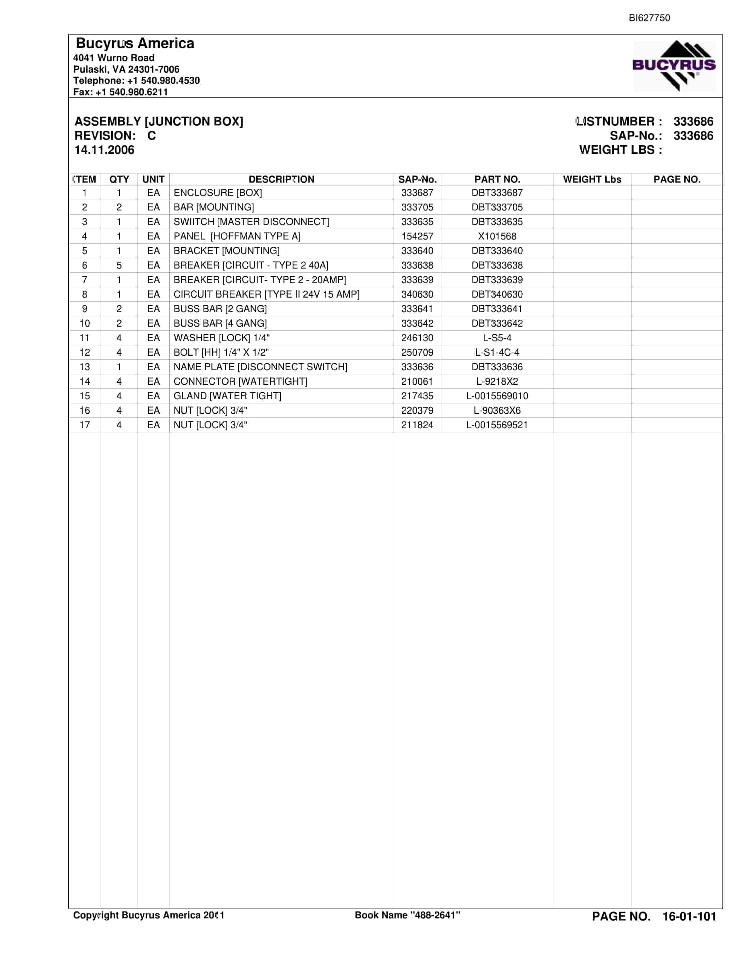 Bucyrus 488-2641 UN-A-TRAC Parts Catalog BI627750-2