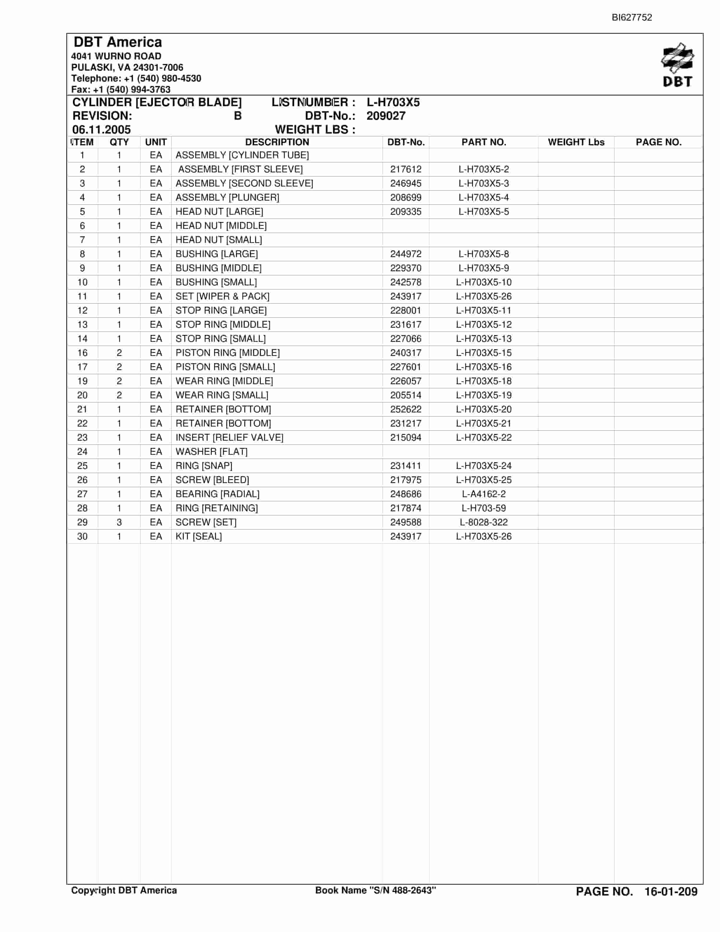 Bucyrus 488-2643 UN-A-TRAC Parts Catalog BI627752-4
