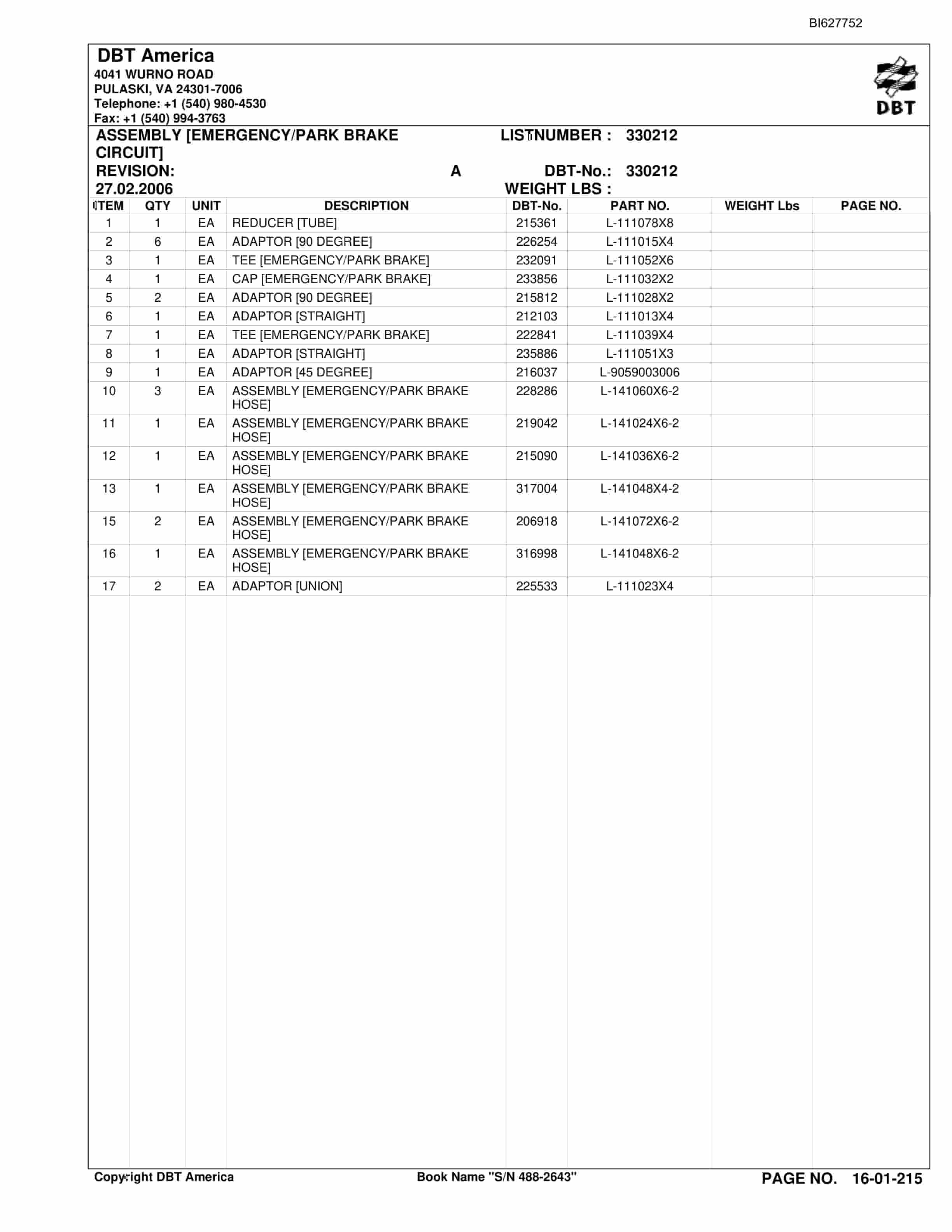 Bucyrus 488-2643 UN-A-TRAC Parts Catalog BI627752-5