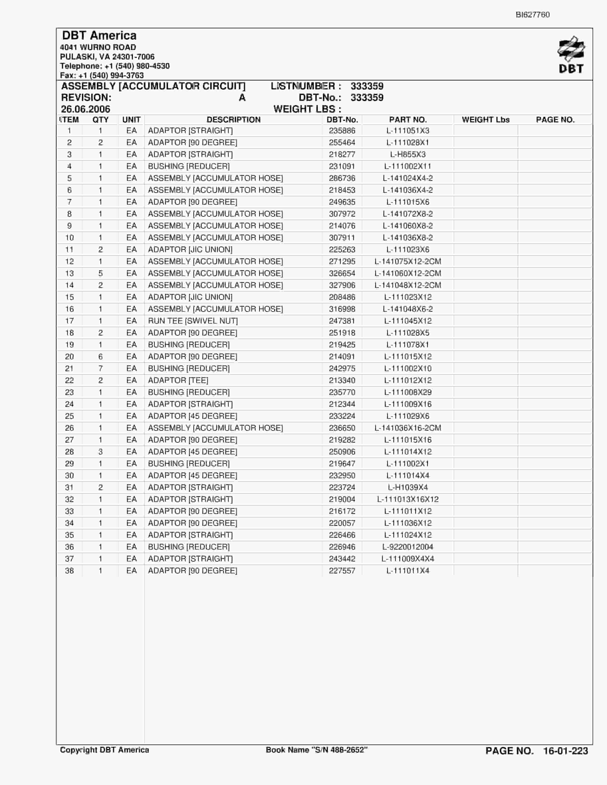 Bucyrus 488-2652 UN-A-TRAC Parts Catalog BI627760-4