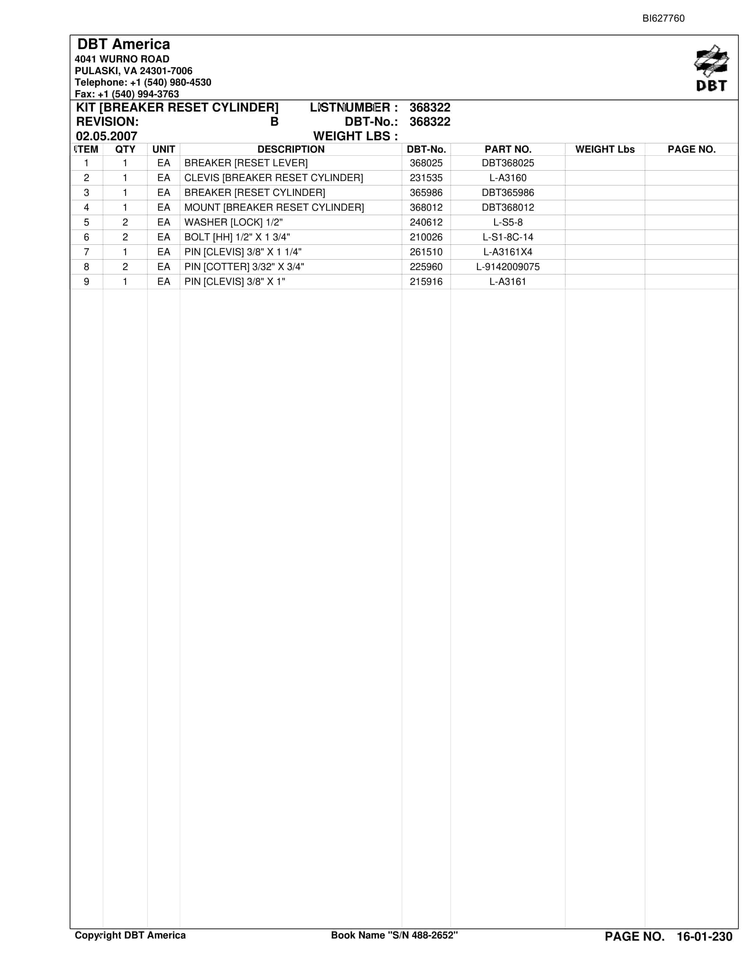 Bucyrus 488-2652 UN-A-TRAC Parts Catalog BI627760-5
