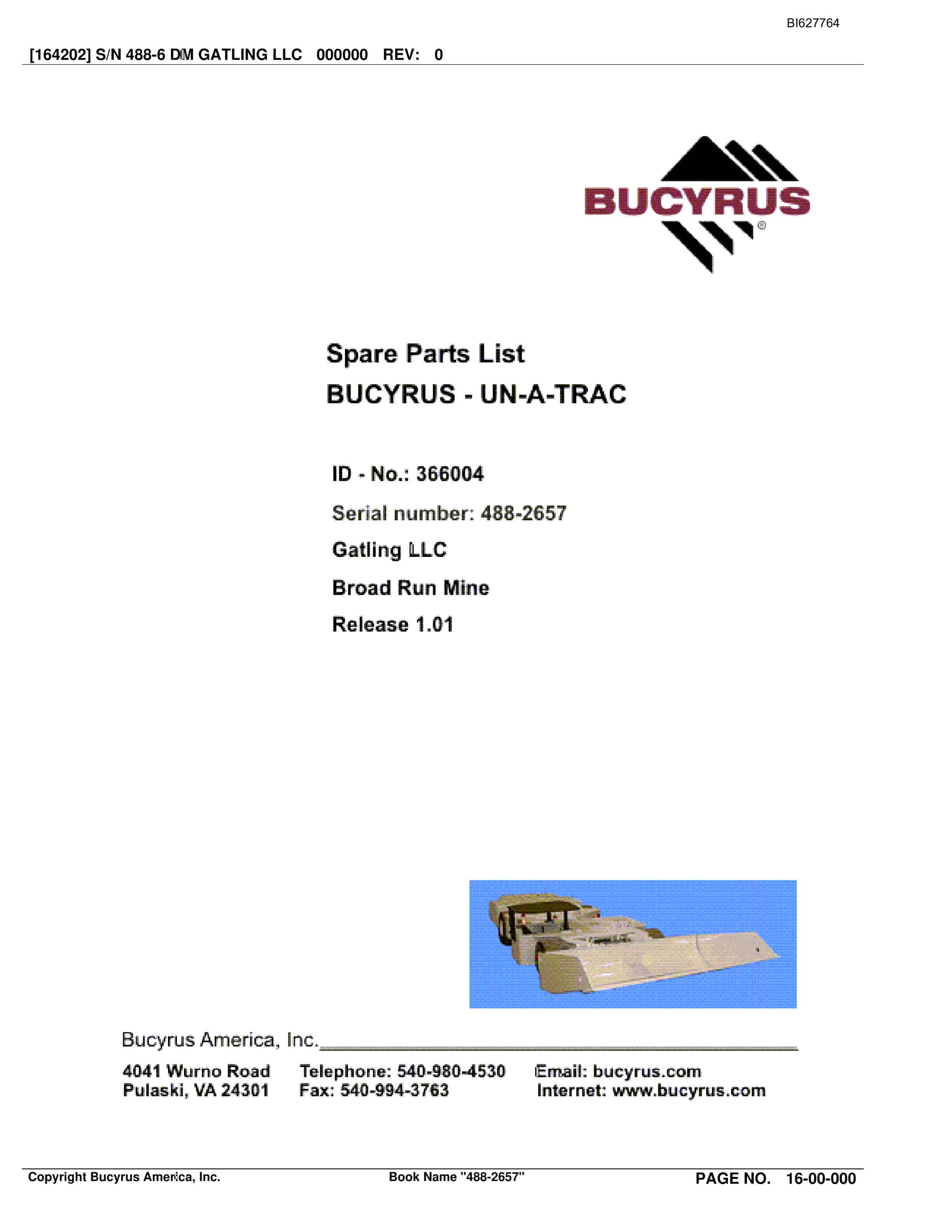Bucyrus 488-2657 UN-A-TRAC Spare Parts List BI627764