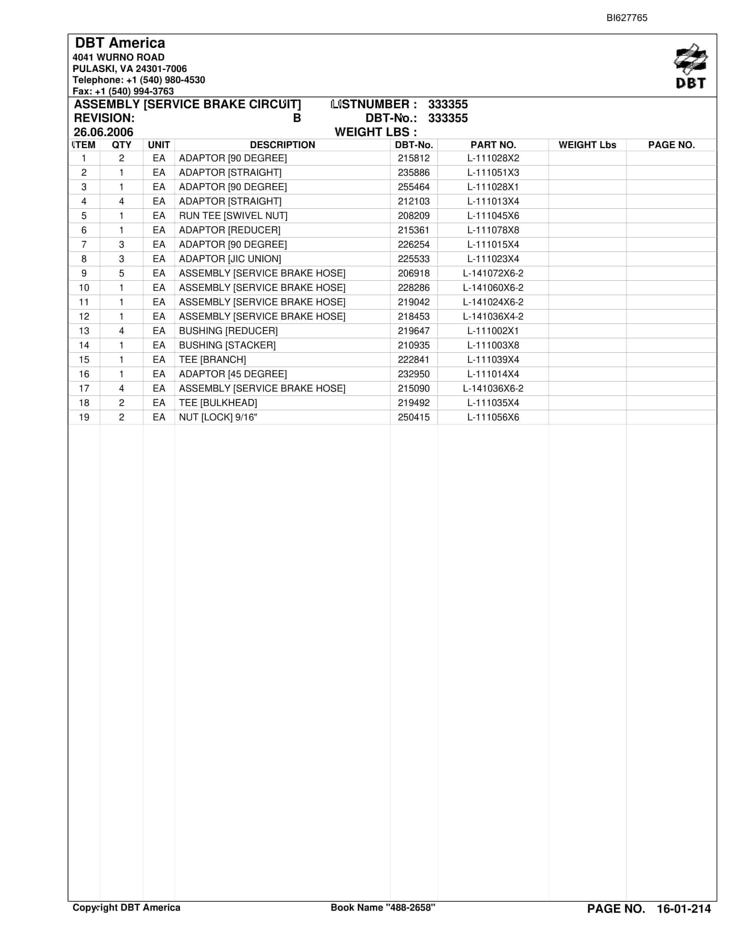 Bucyrus 488-2658 UN-A-TRAC Parts Catalog BI627765-3