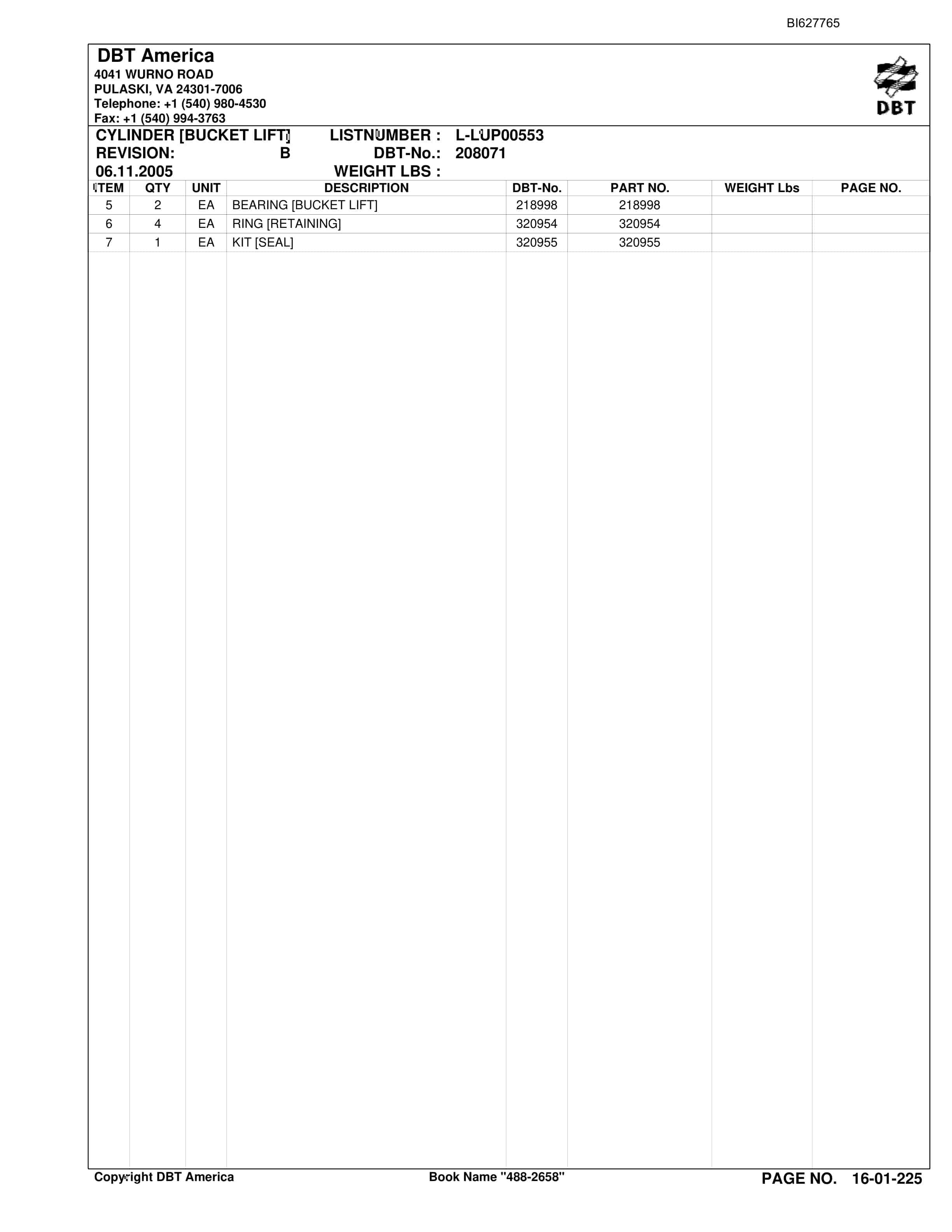 Bucyrus 488-2658 UN-A-TRAC Parts Catalog BI627765-4