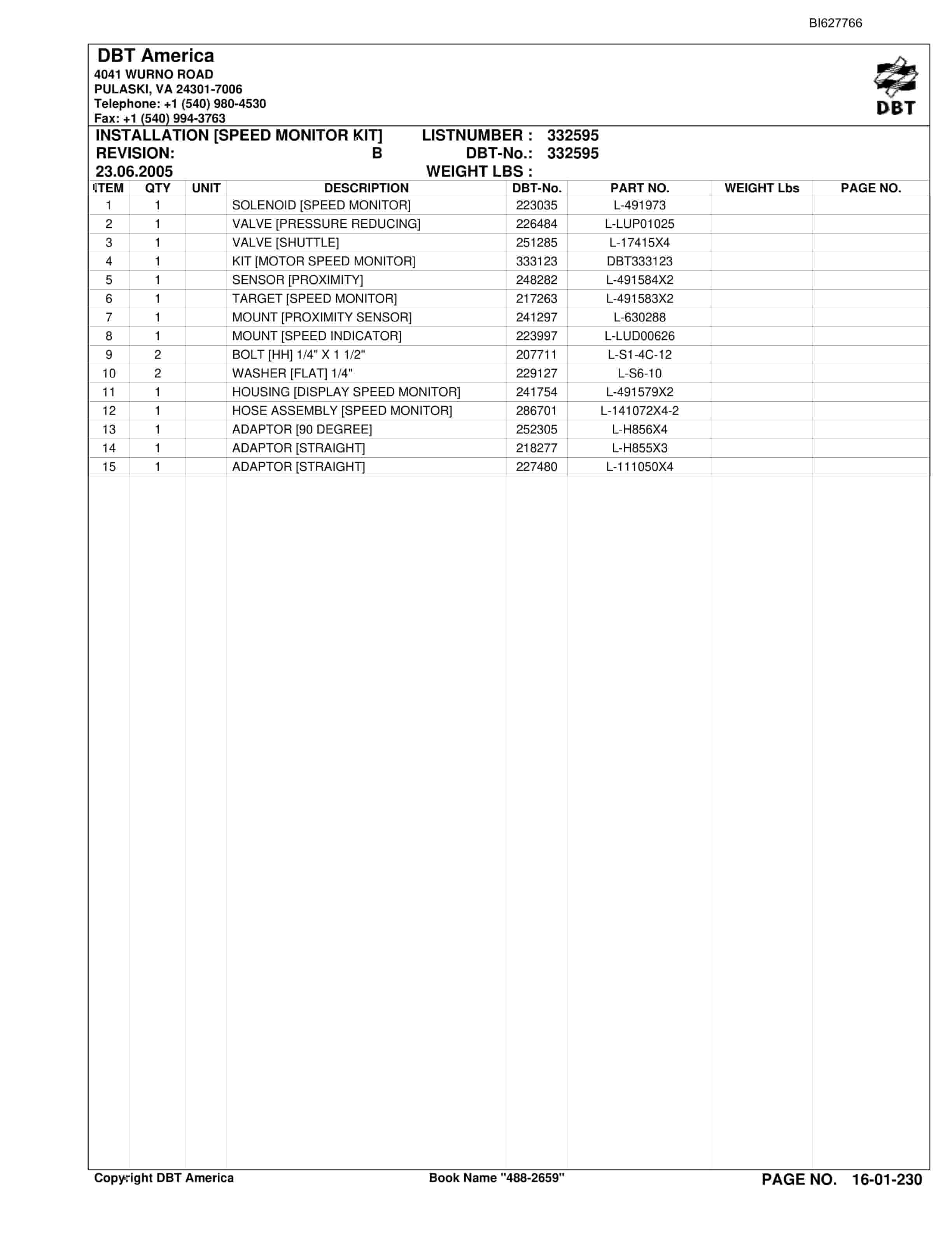Bucyrus 488-2659 UN-A-TRAC Parts Catalog BI627766-5