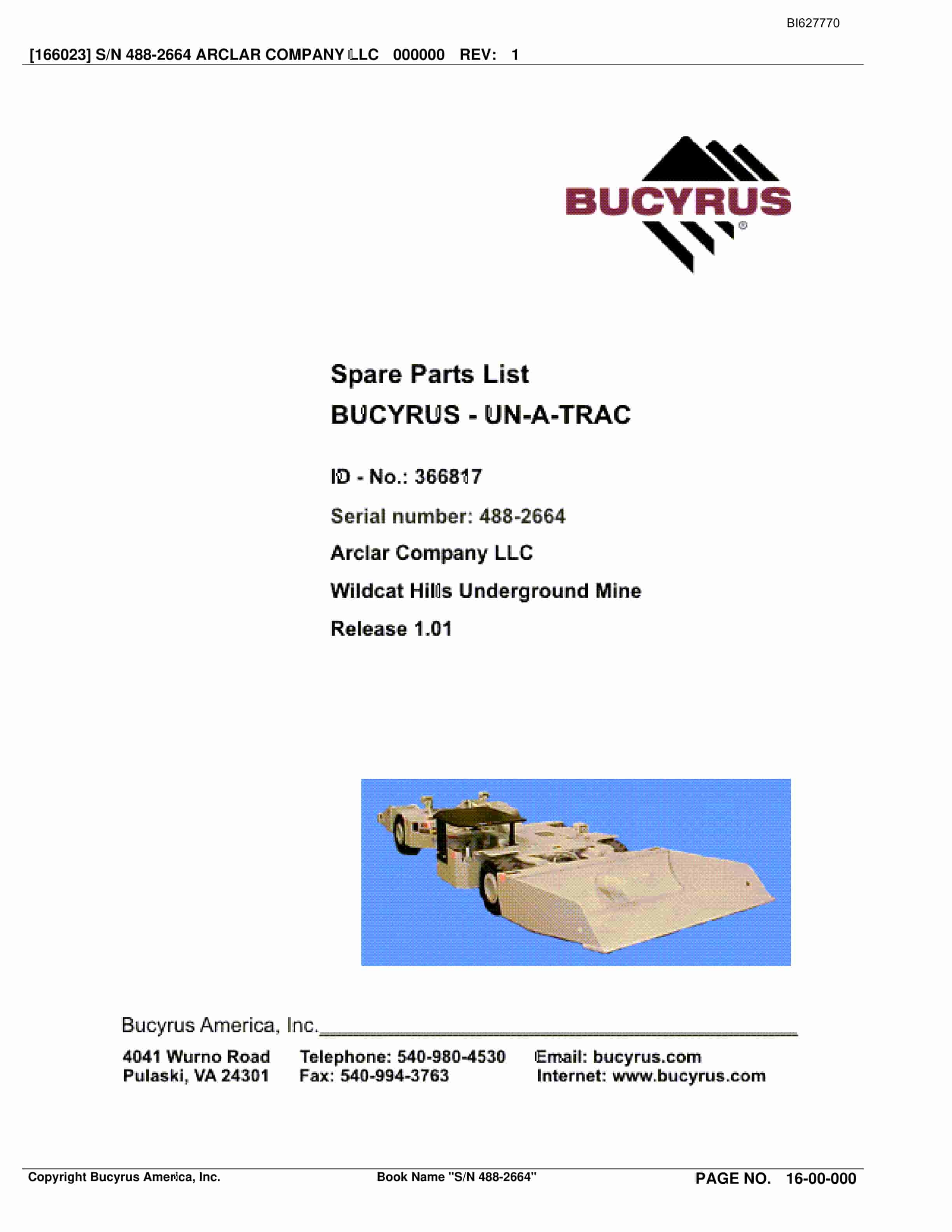 Bucyrus 488-2664 UN-A-TRAC Spare Parts List BI627770