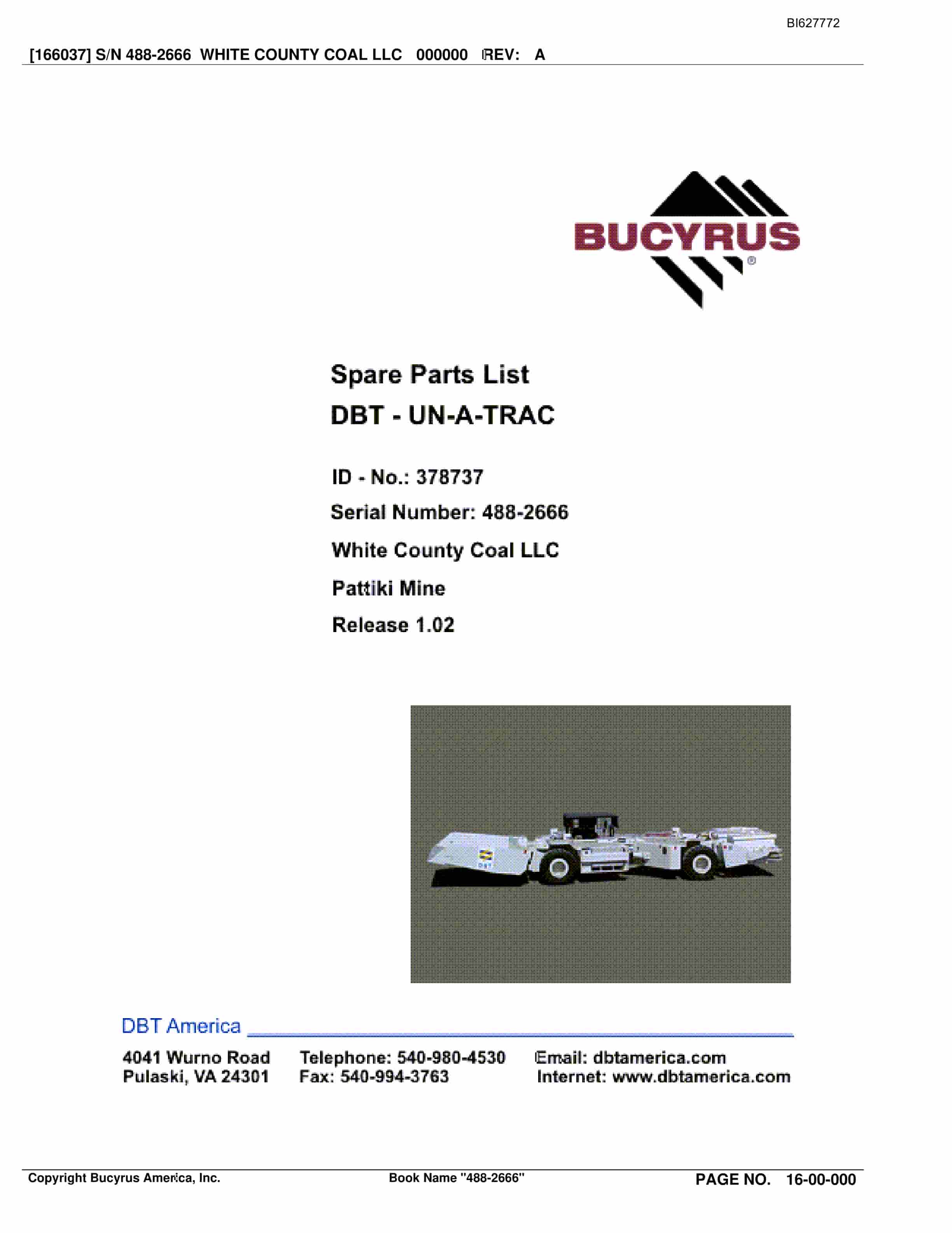 Bucyrus 488-2666 UN-A-TRAC Spare Parts List BI627772