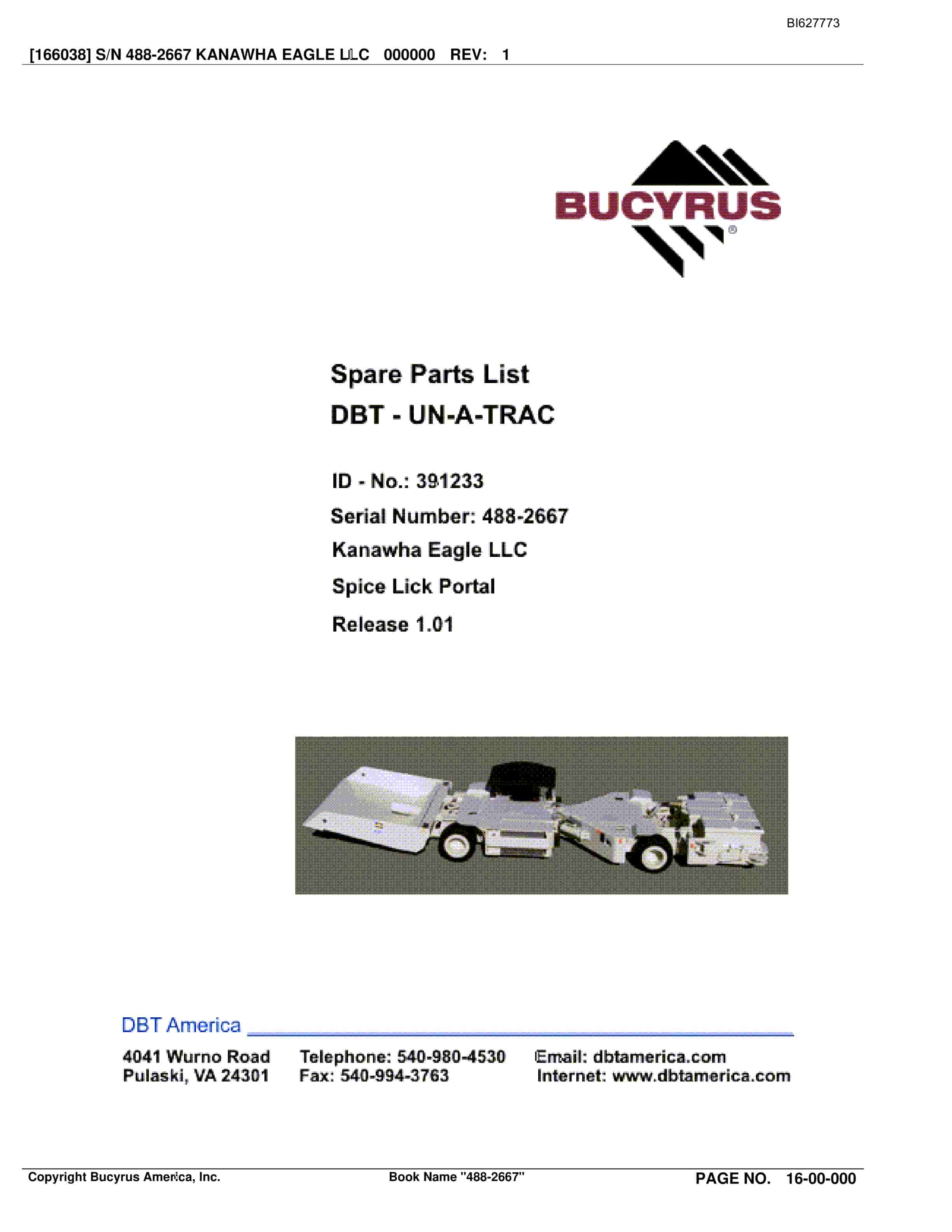 Bucyrus 488-2667 UN-A-TRAC Spare Parts List BI627773