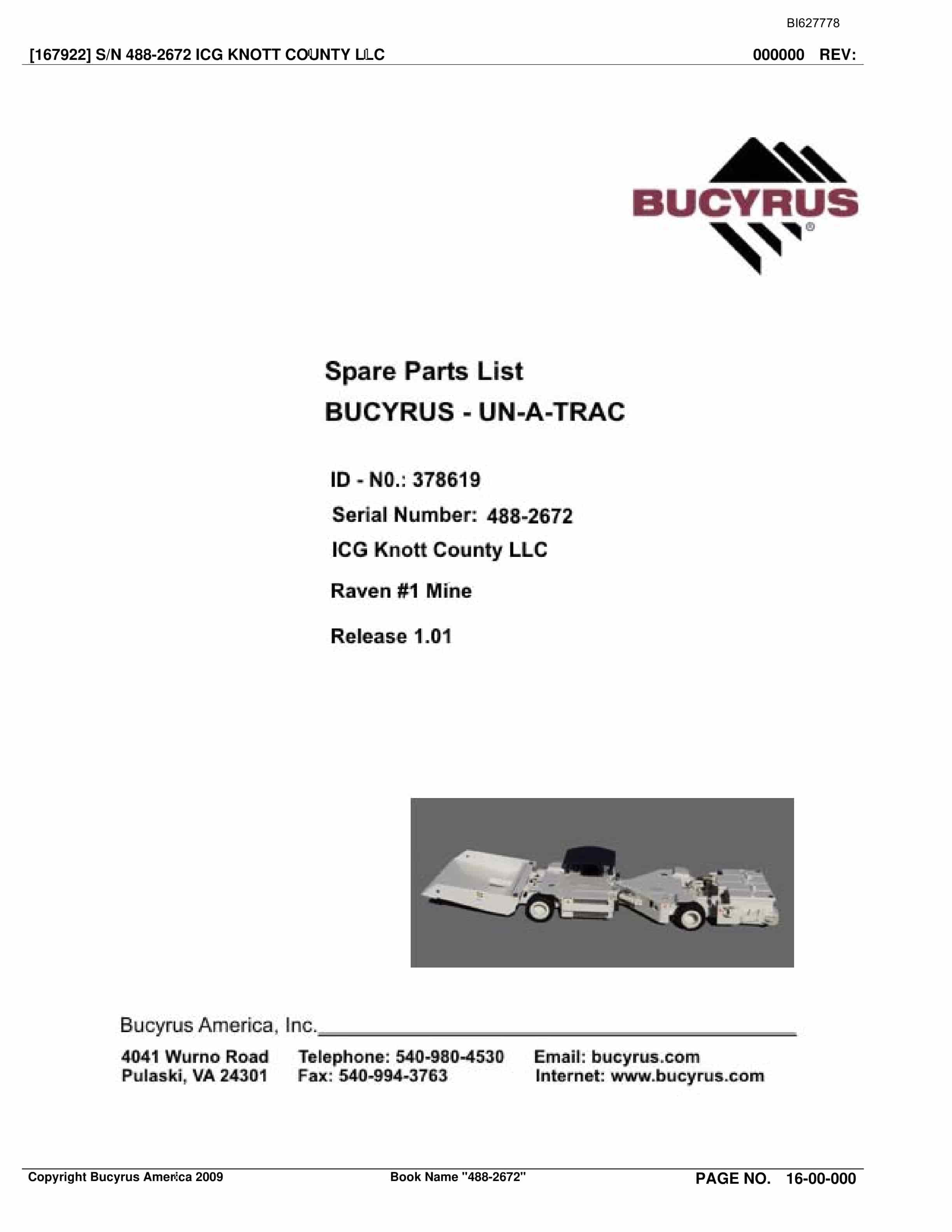 Bucyrus 488-2672 UN-A-TRAC Spare Parts List BI627778