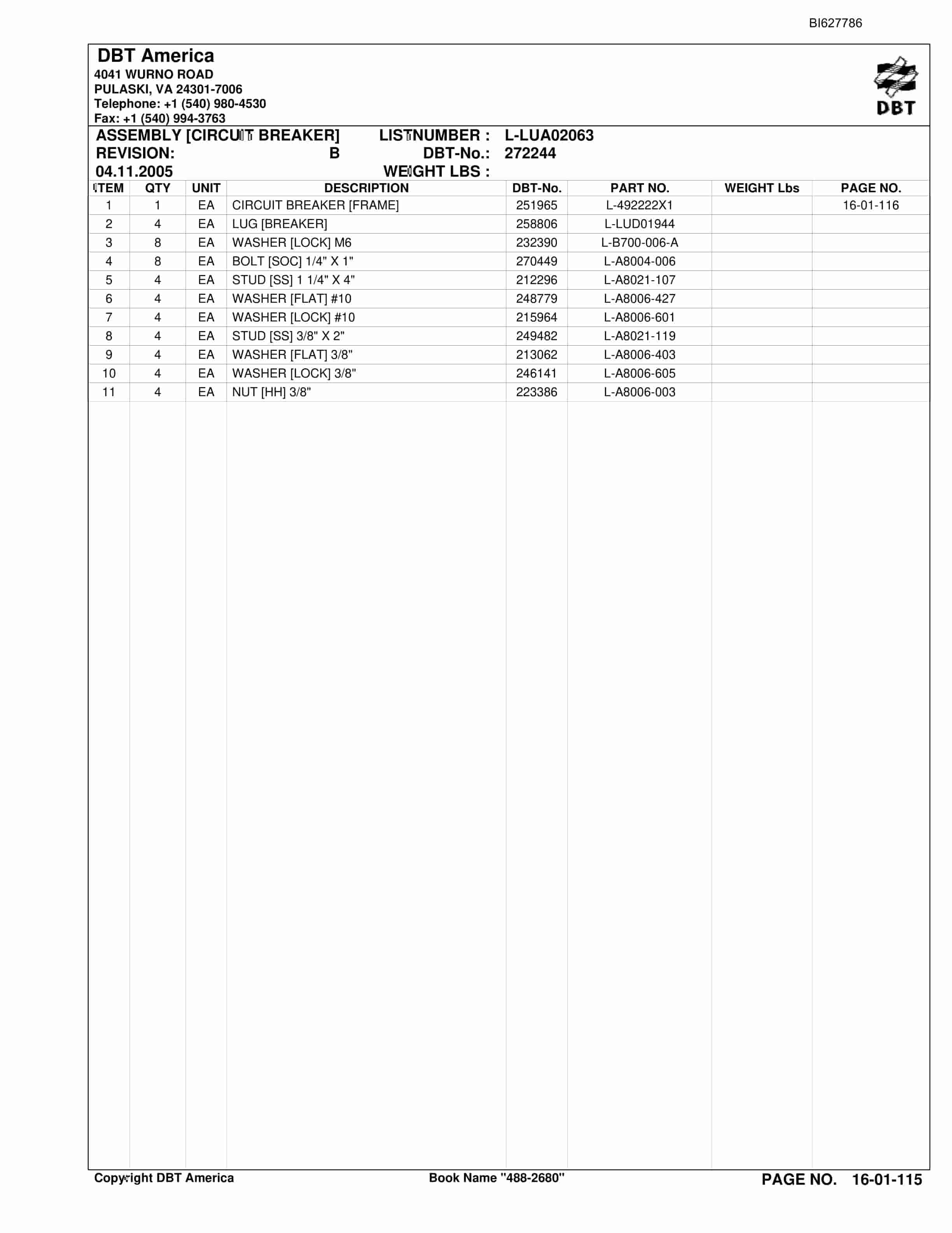 Bucyrus 488-2680 UN-A-TRAC Parts Catalog BI627786-2