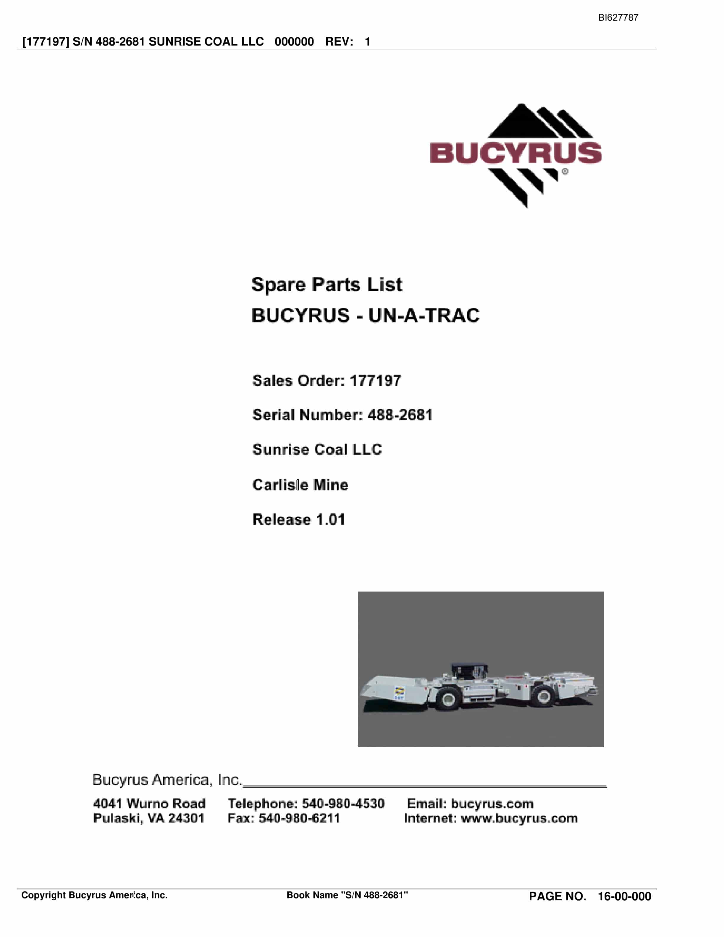 Bucyrus 488-2681 UN-A-TRAC Spare Parts List BI627787