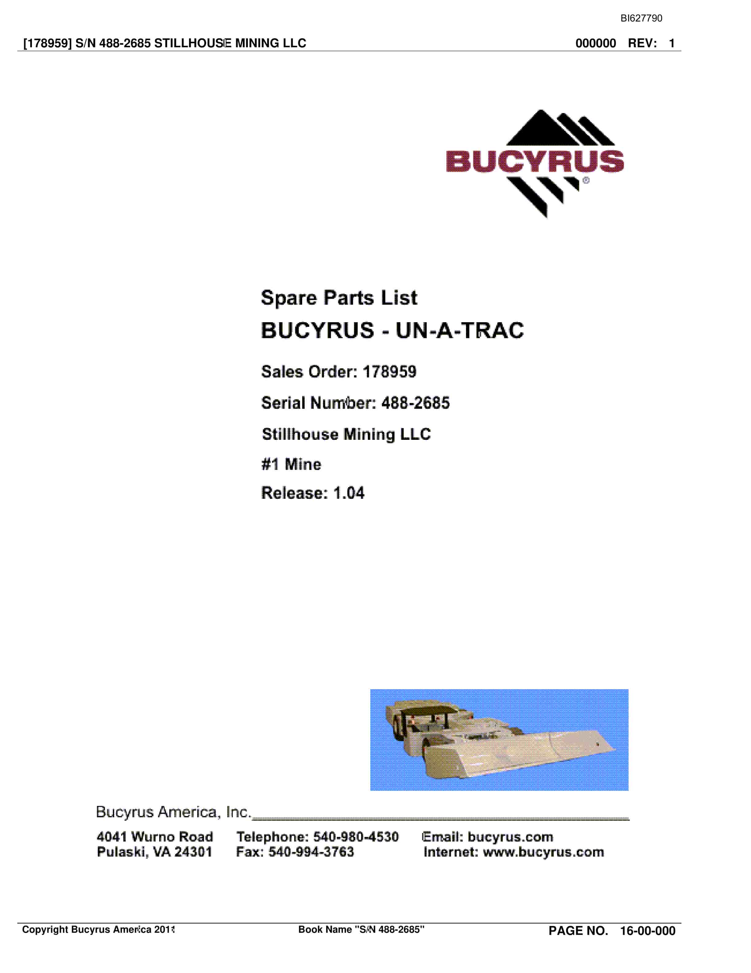Bucyrus 488-2685 UN-A-TRAC Spare Parts List BI627790