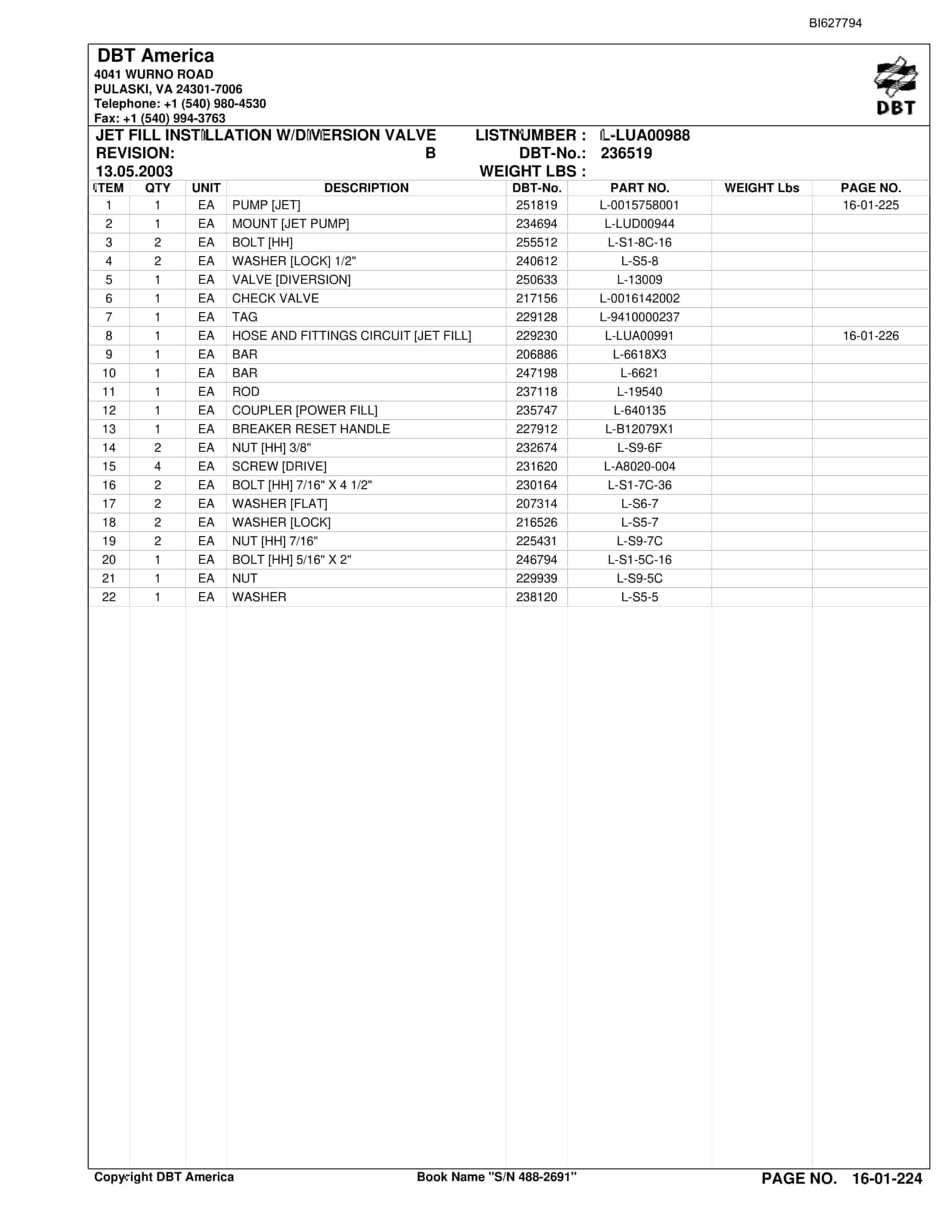 Bucyrus 488-2691 UN-A-TRAC Parts Catalog BI627794-5