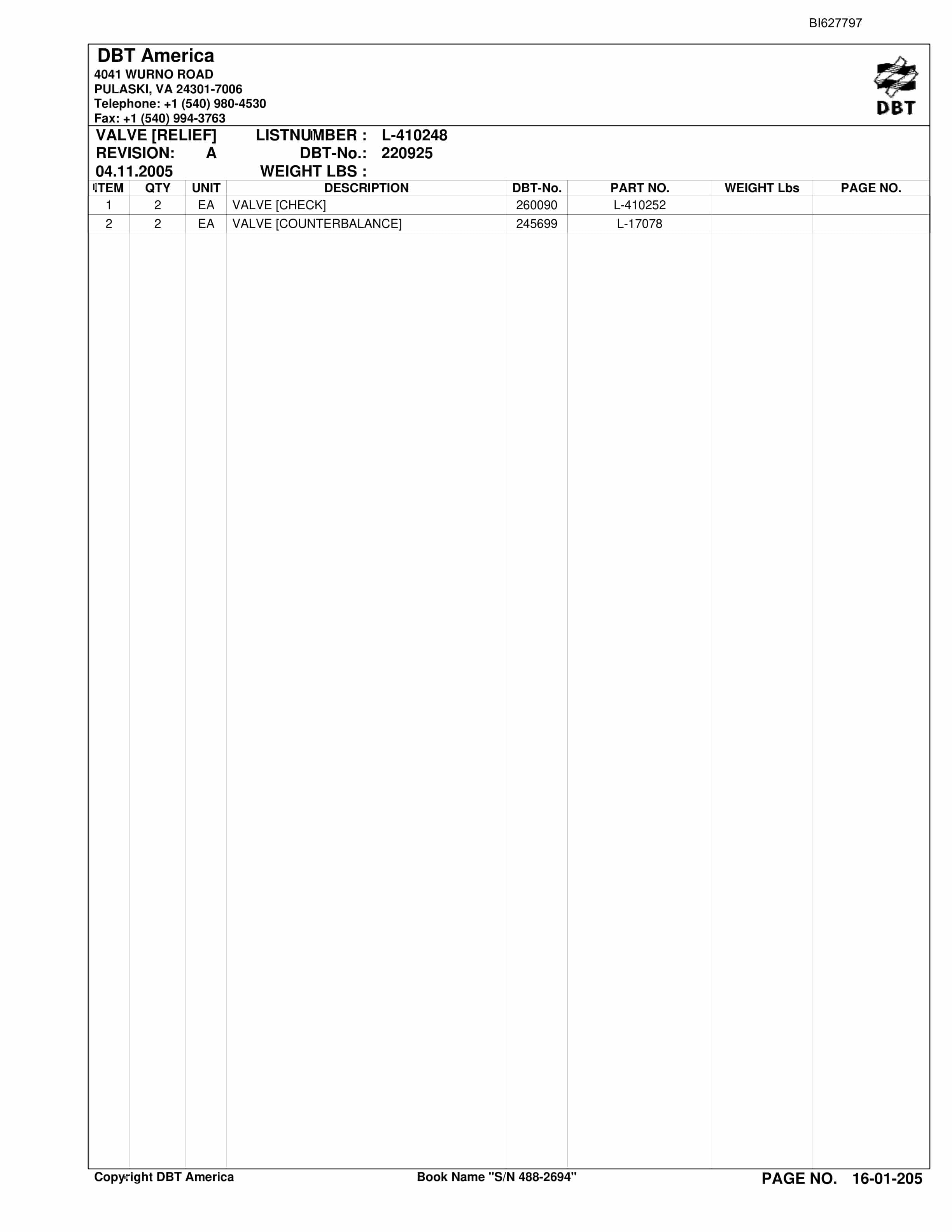 Bucyrus 488-2694 UN-A-TRAC Parts Catalog BI627797-3