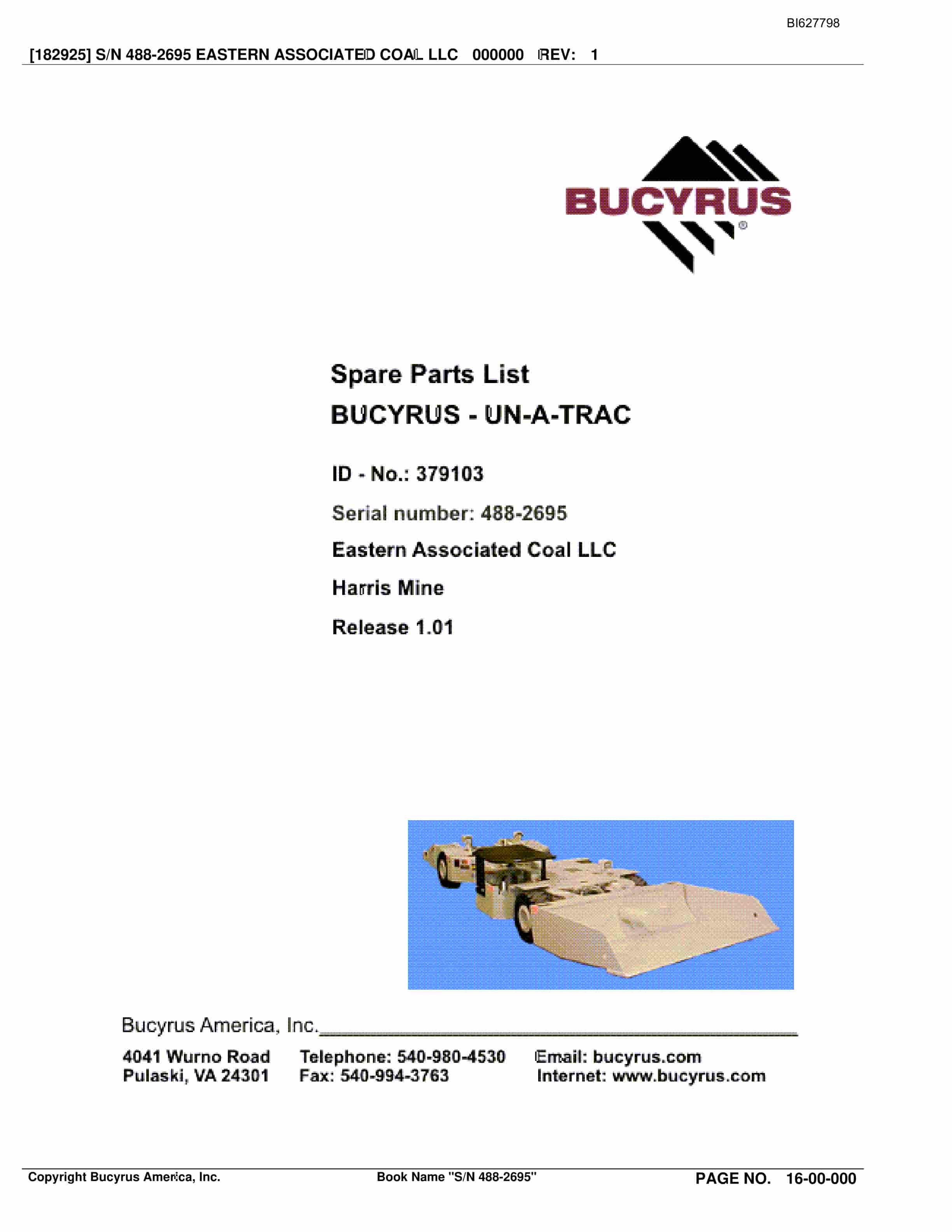 Bucyrus 488-2695 UN-A-TRAC Spare Parts List BI627798