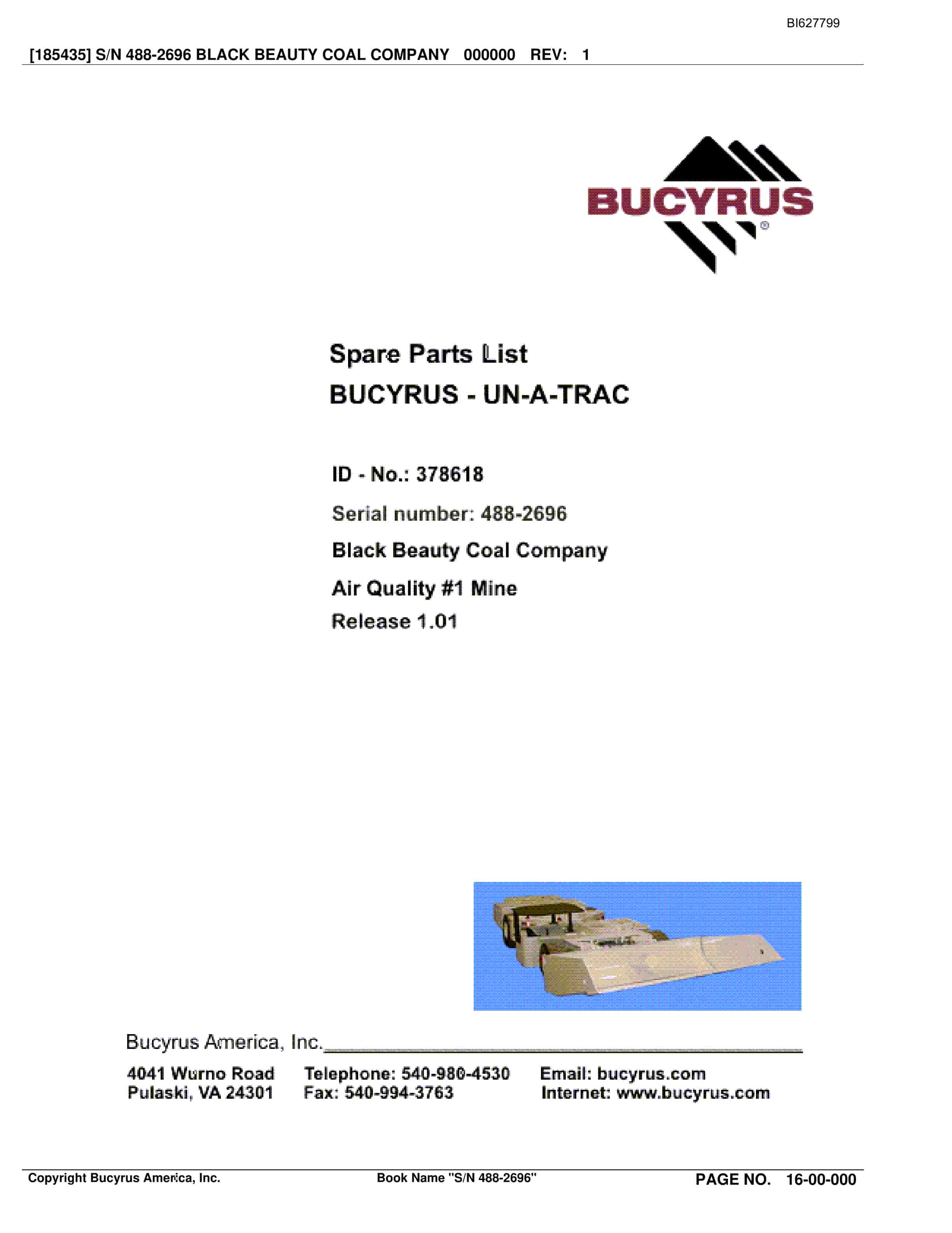 Bucyrus 488-2696 UN-A-TRAC Spare Parts List BI627799
