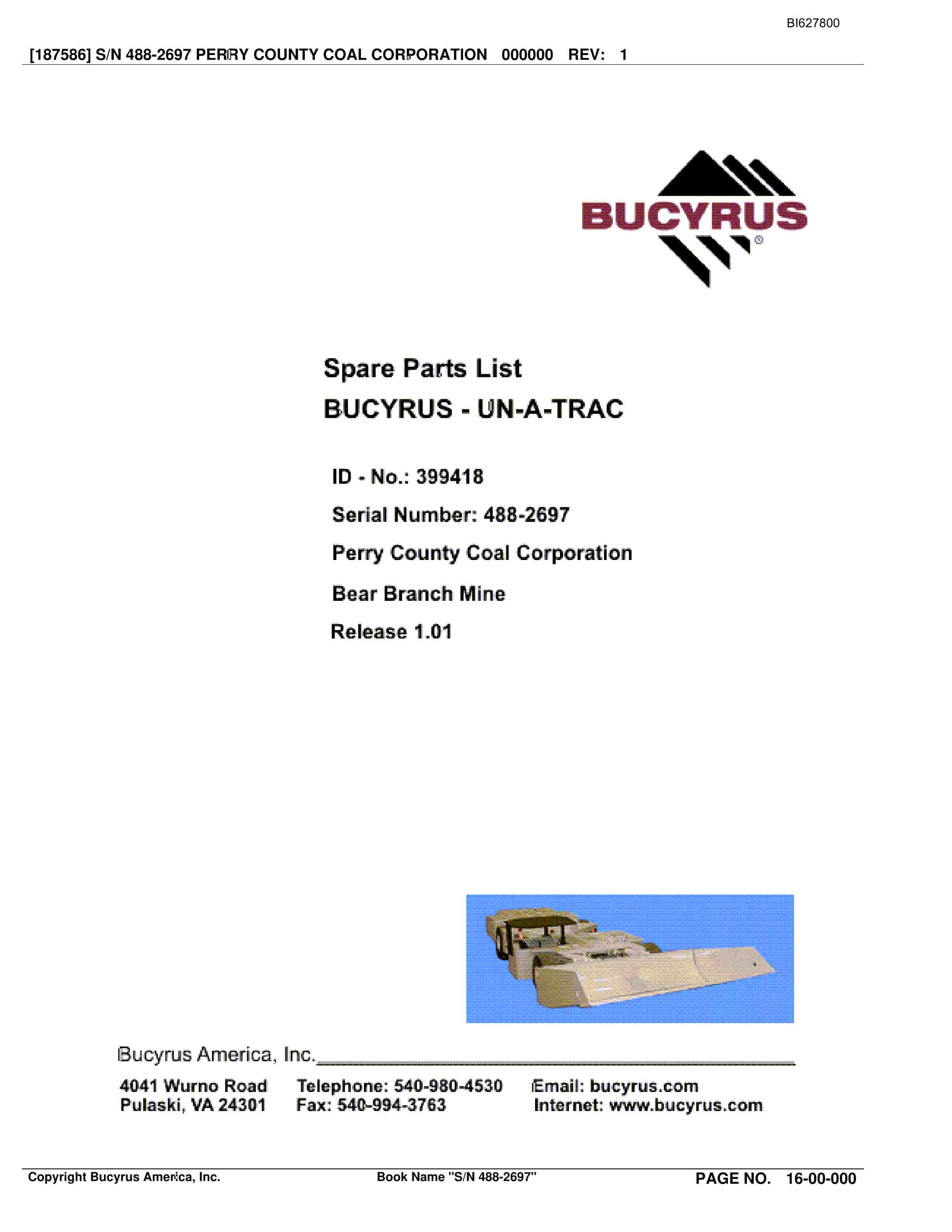 Bucyrus 488-2697 UN-A-TRAC Spare Parts List BI627800