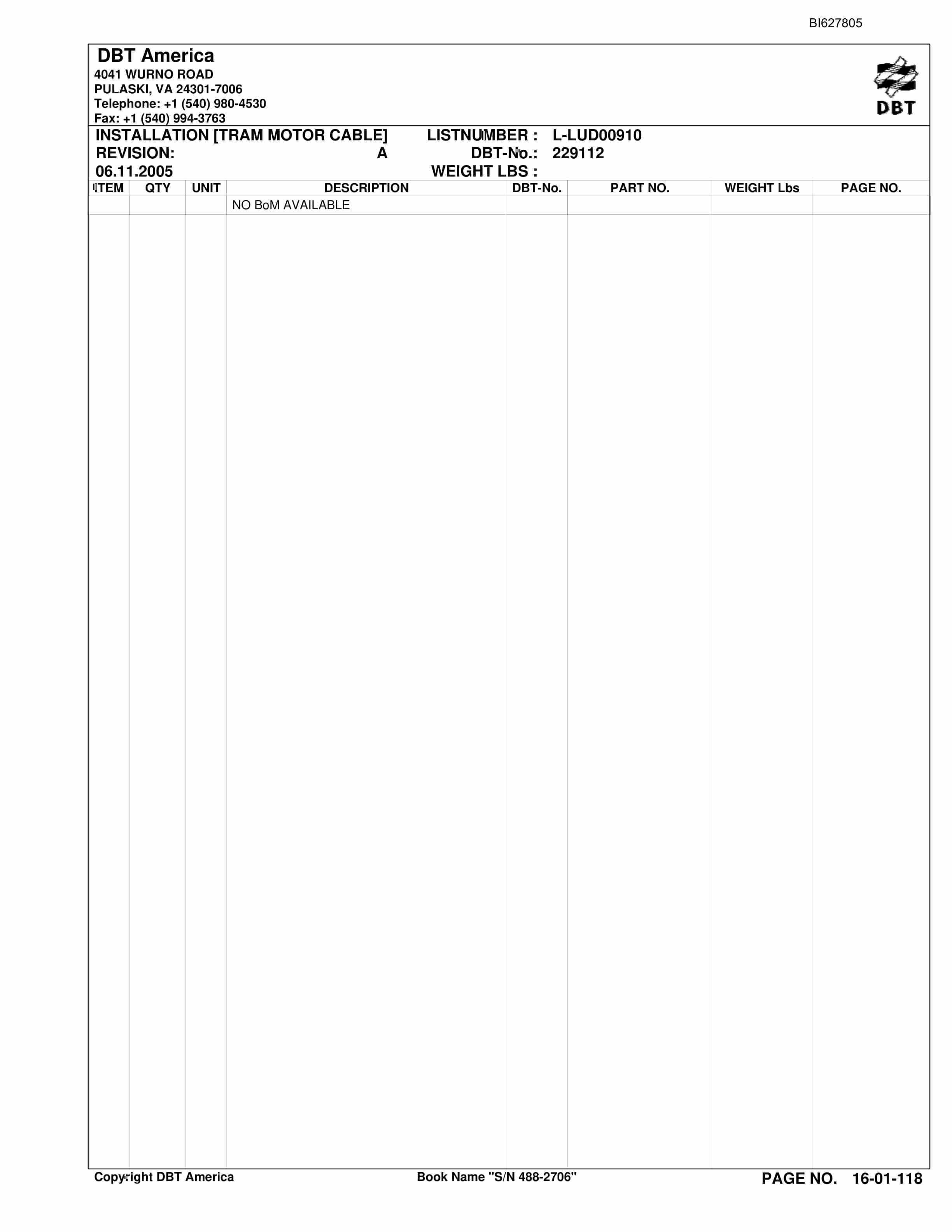 Bucyrus 488-2706 UN-A-TRAC Parts Catalog BI627805-2