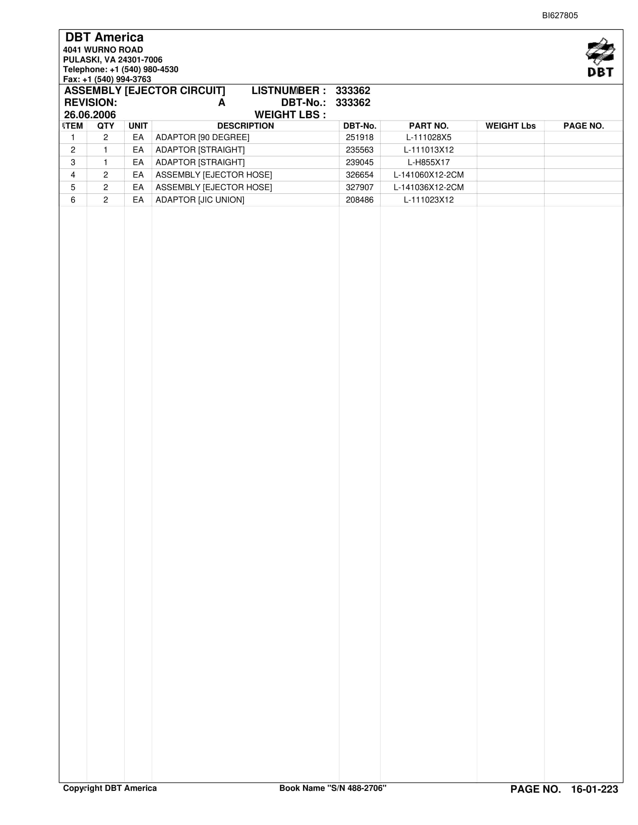Bucyrus 488-2706 UN-A-TRAC Parts Catalog BI627805-5